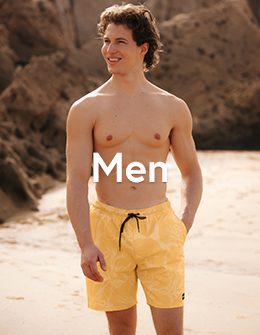 Men wearing a yellow volley swimsuit from the brand Rip Curl.