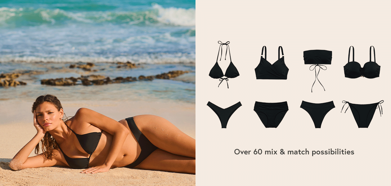 Woman wearing a black basic bikini. 