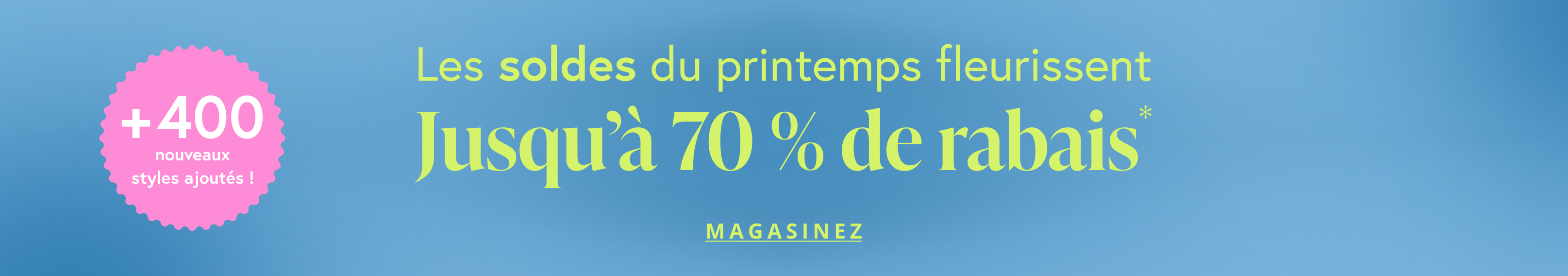 Jusqu&rsquo;&agrave; 70 % de rabais sur les articles en solde. 