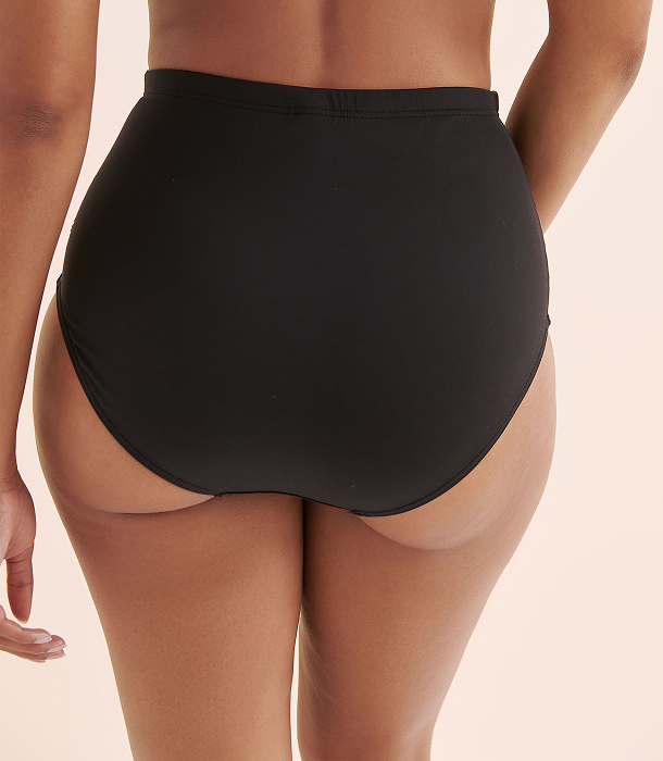 Back view of a black high-waisted bikini bottom by the brand Artesands