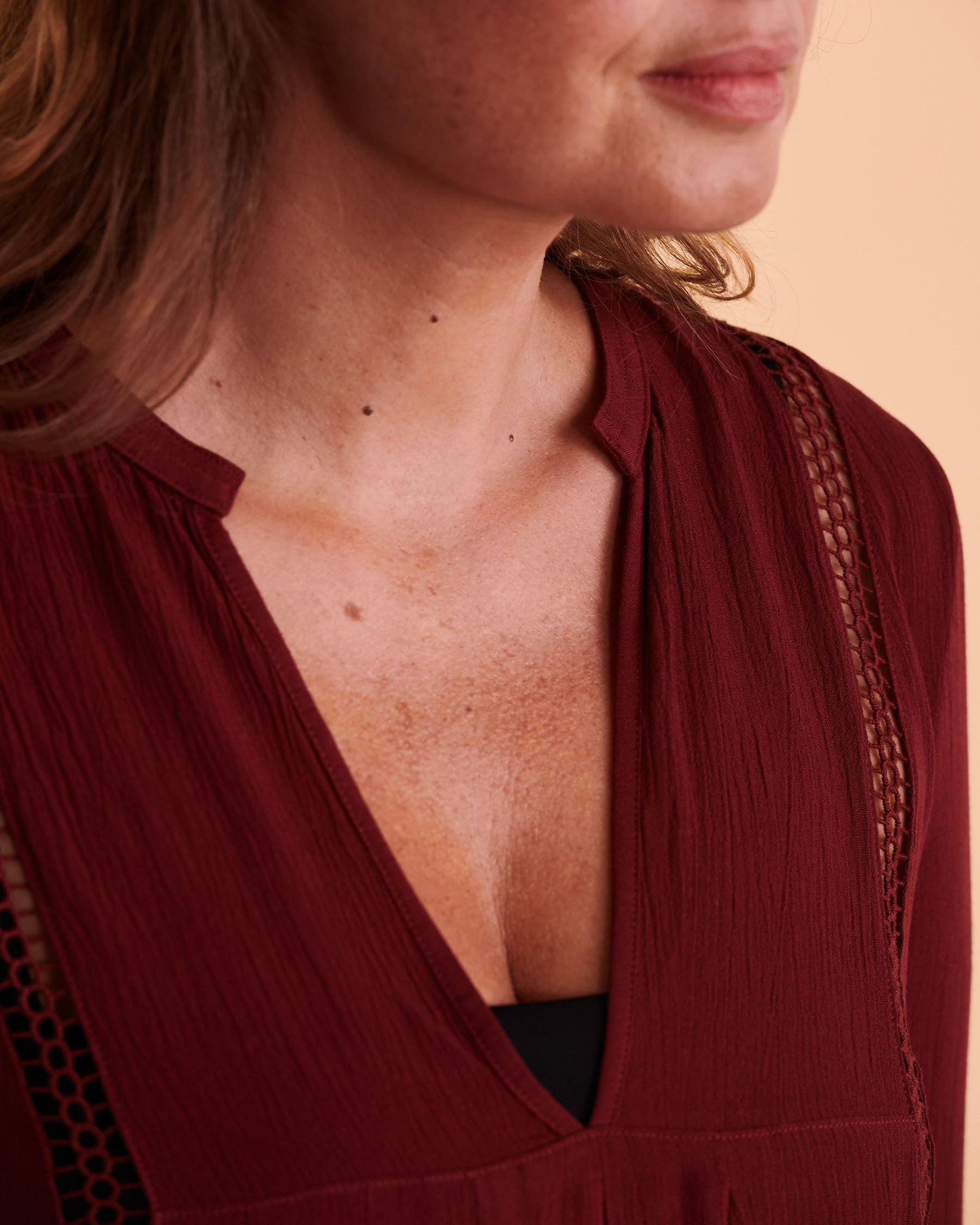 TURQUOISE COUTURE Robe manches longues détail de crochet Vin rouge 02300073 - Voir3