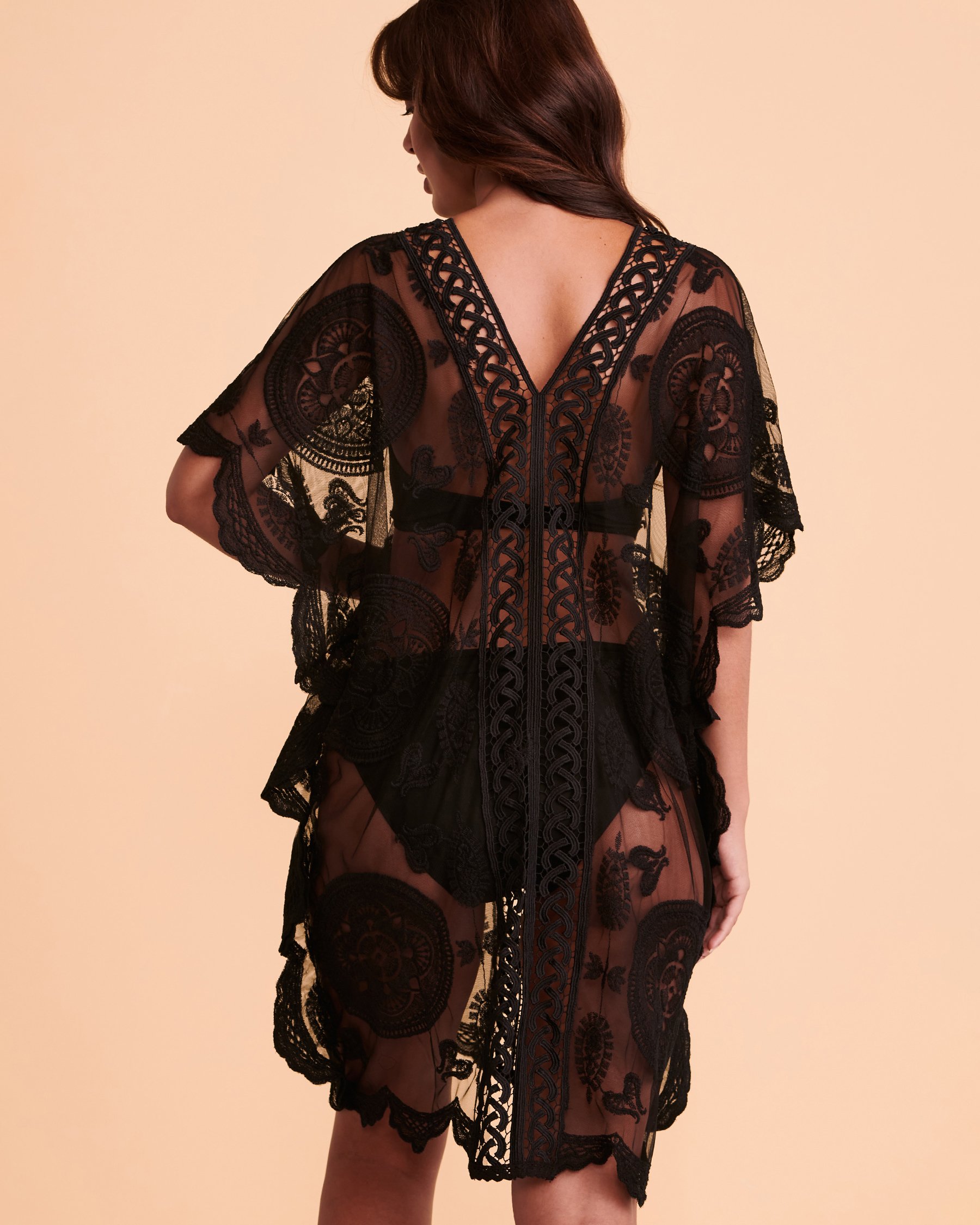 URBAN LUX Mesh and Crochet Caftan Black 2058 - View2