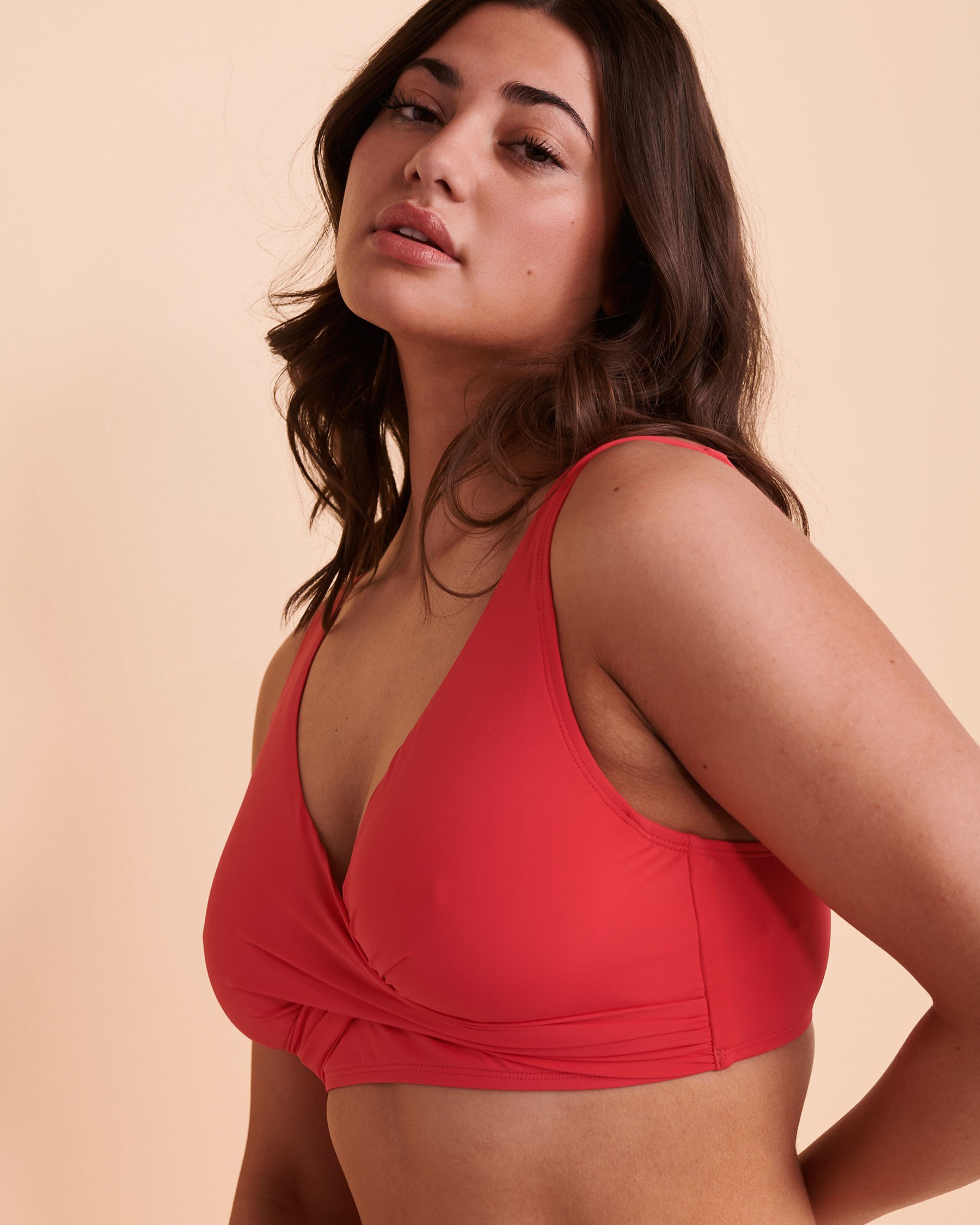 JANTZEN SOLID Crossed Bralette Bikini Top Watermelon JZ21006B - View3