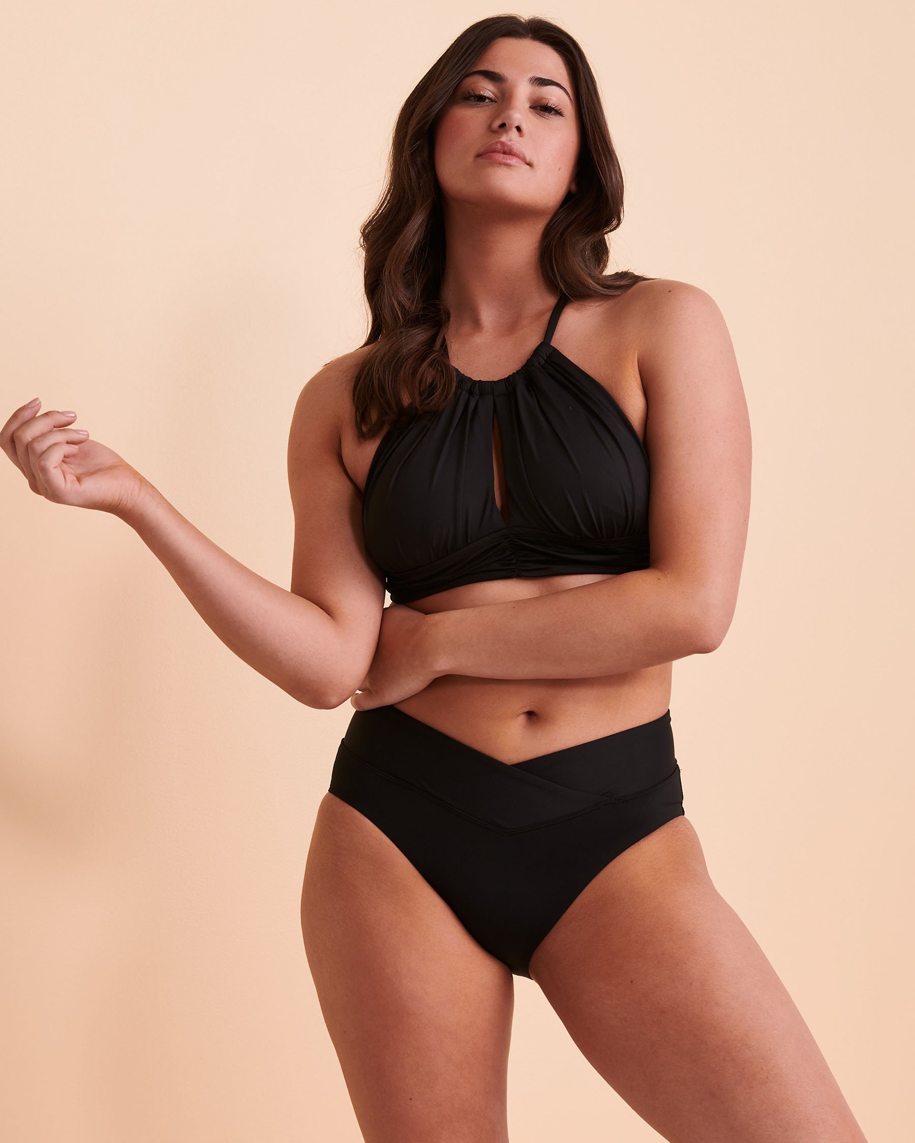 LA BLANCA ISLAND GODDESS High Neck Bikini Top Black LB2IG88 - View1