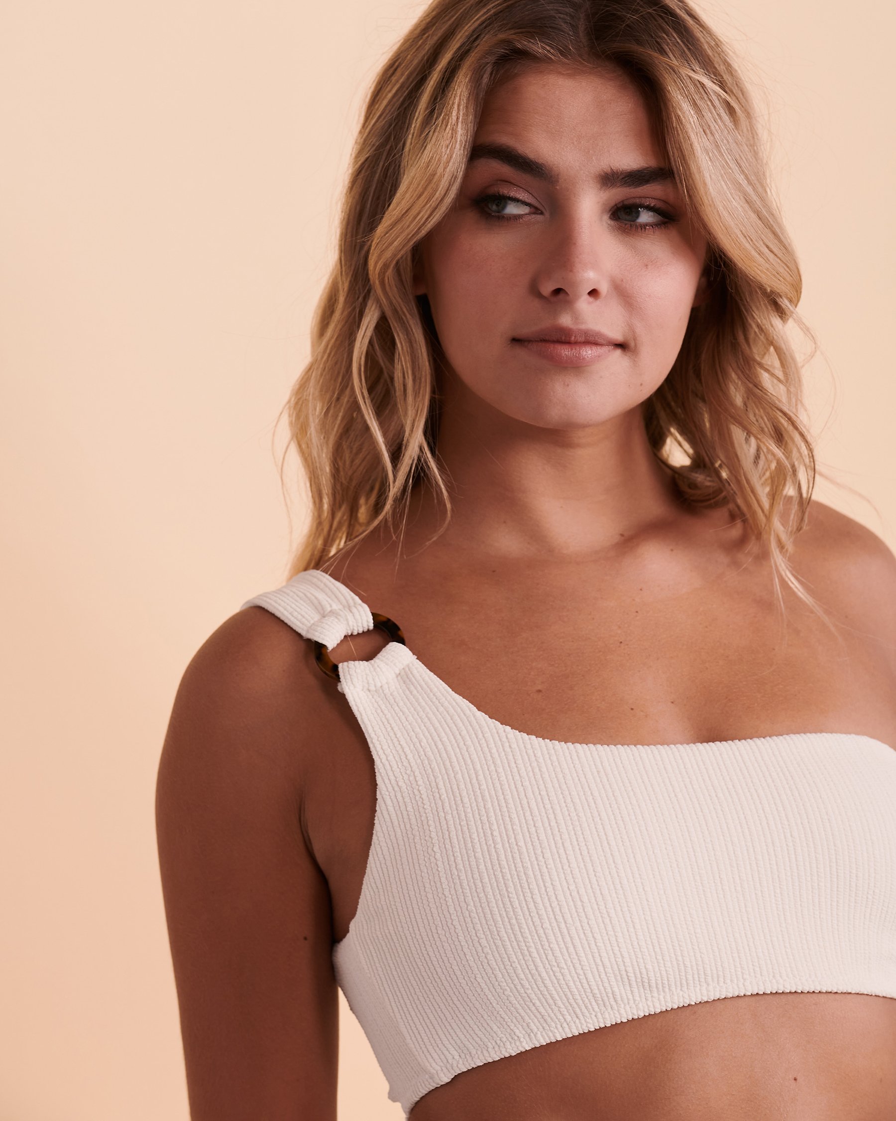 POLO RALPH LAUREN Haut de bikini bandeau une épaule TWIST RIB Blanc chaud 21252344 - View3