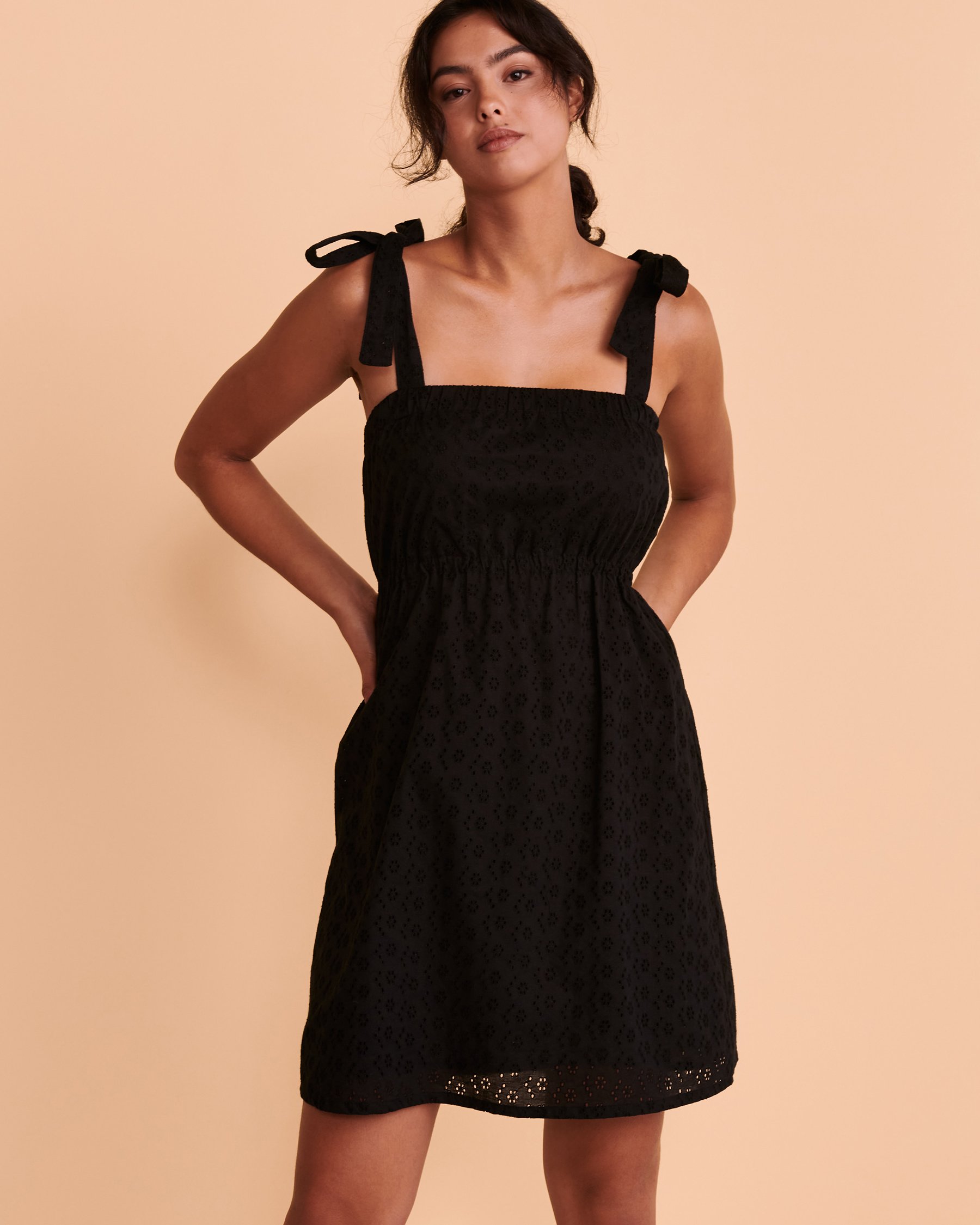 TROPIK Eyelet Shoulder Tie Dress Black 02300071 - View1