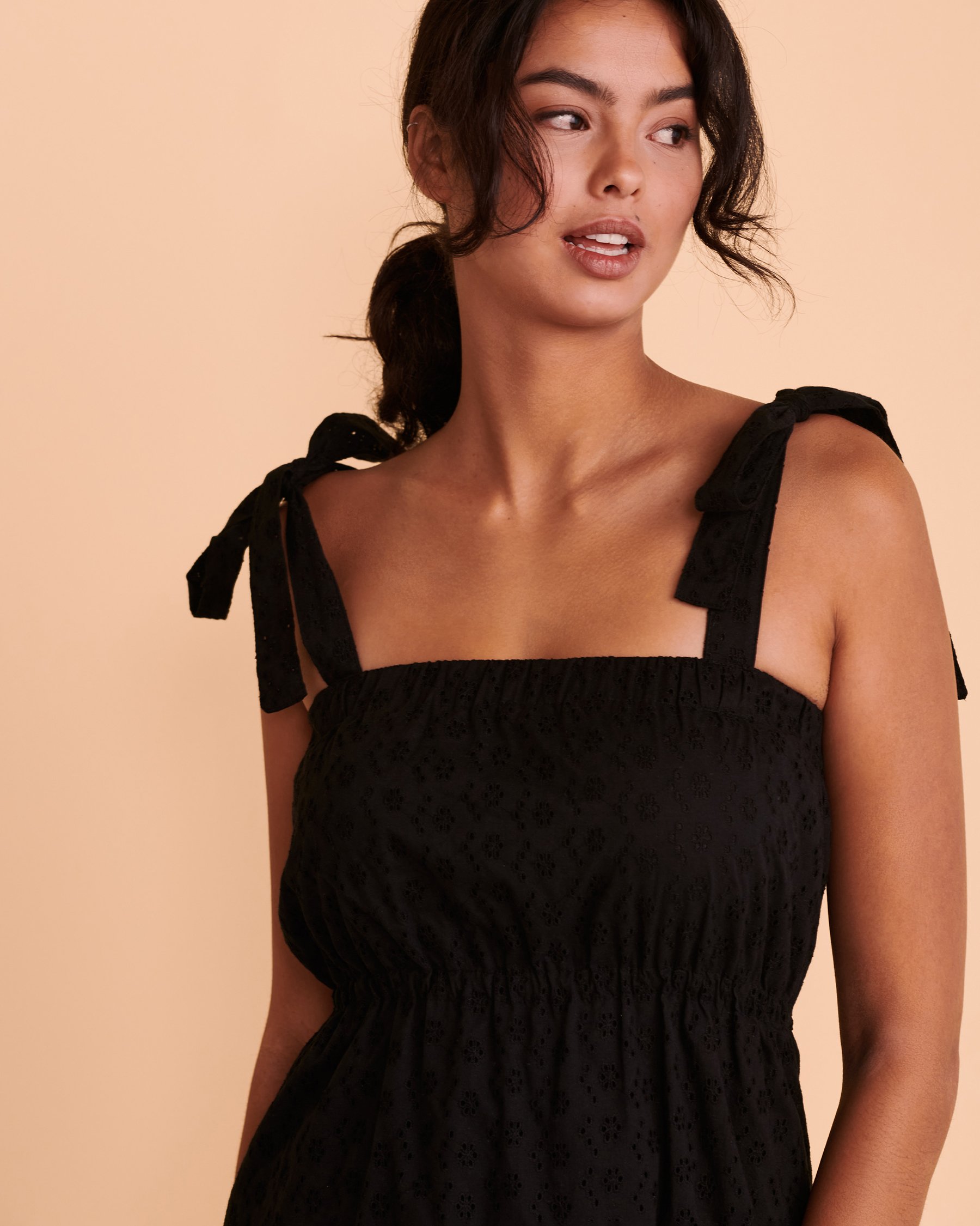 TROPIK Eyelet Shoulder Tie Dress Black 02300071 - View3