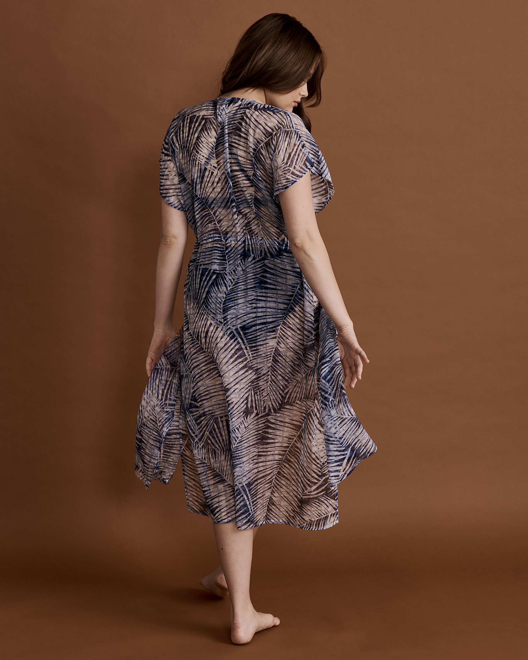 ECHO DESIGN Long Caftan JUNGLE CAMO Palmiers bleus EB0297 - Voir2