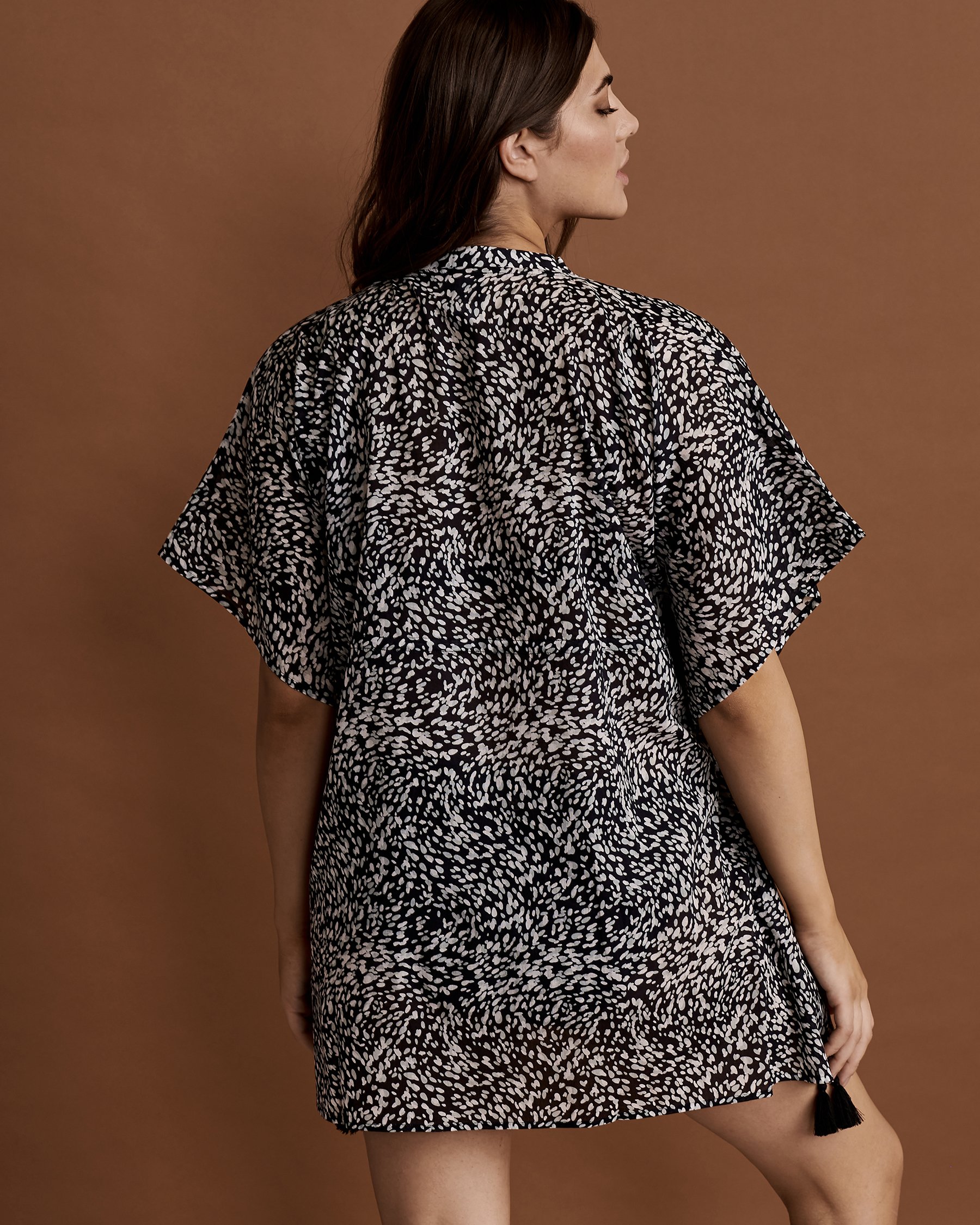 ECHO DESIGN Caftan asymétrique avec pampilles Taches noires EB0298 - Voir2