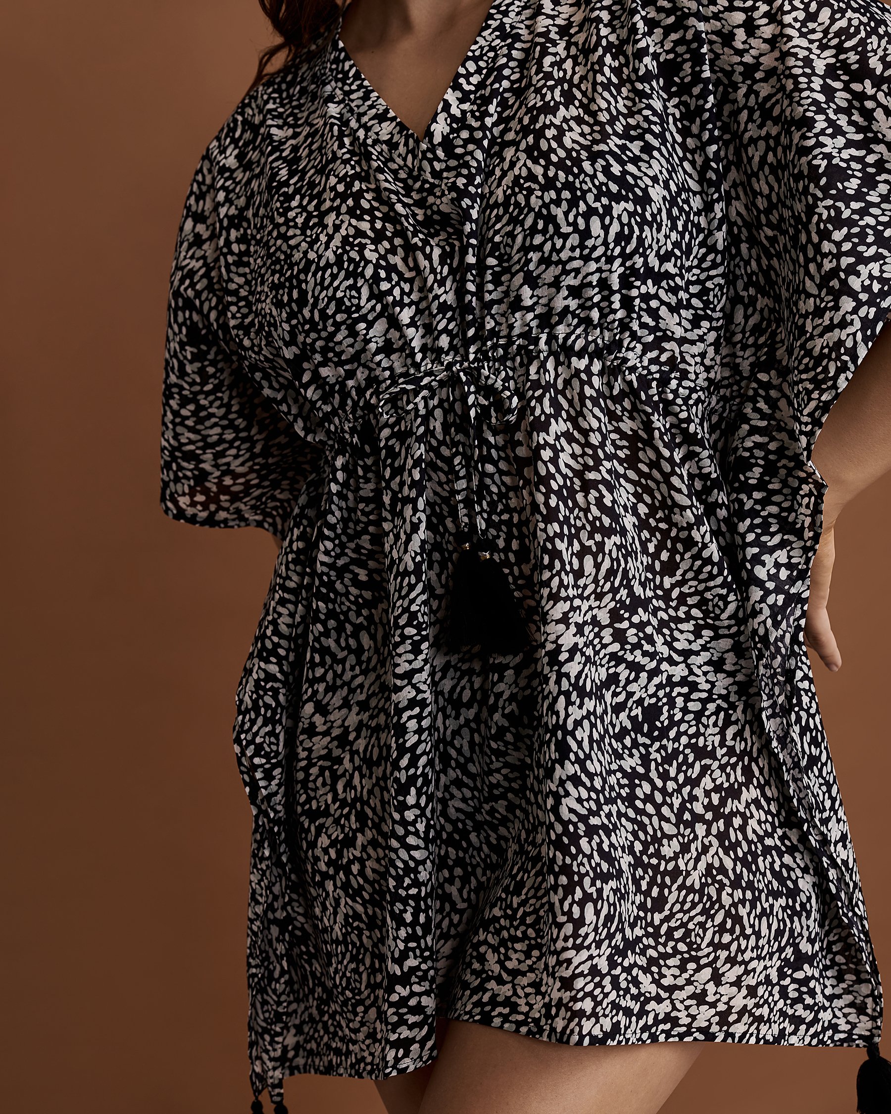 ECHO DESIGN Caftan asymétrique avec pampilles Taches noires EB0298 - Voir3