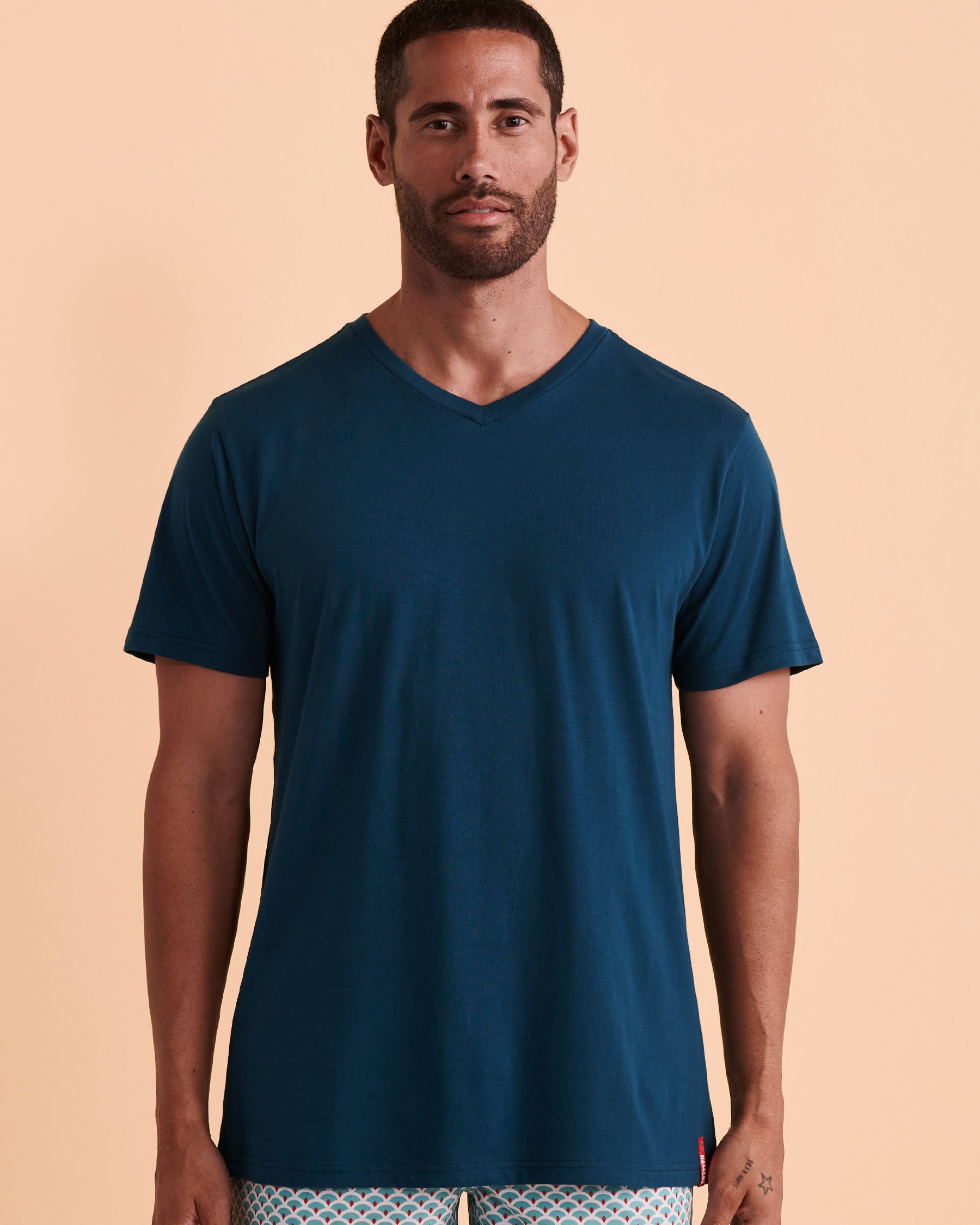 HAMABE T-shirt col en V Bleu 04100005 - View3