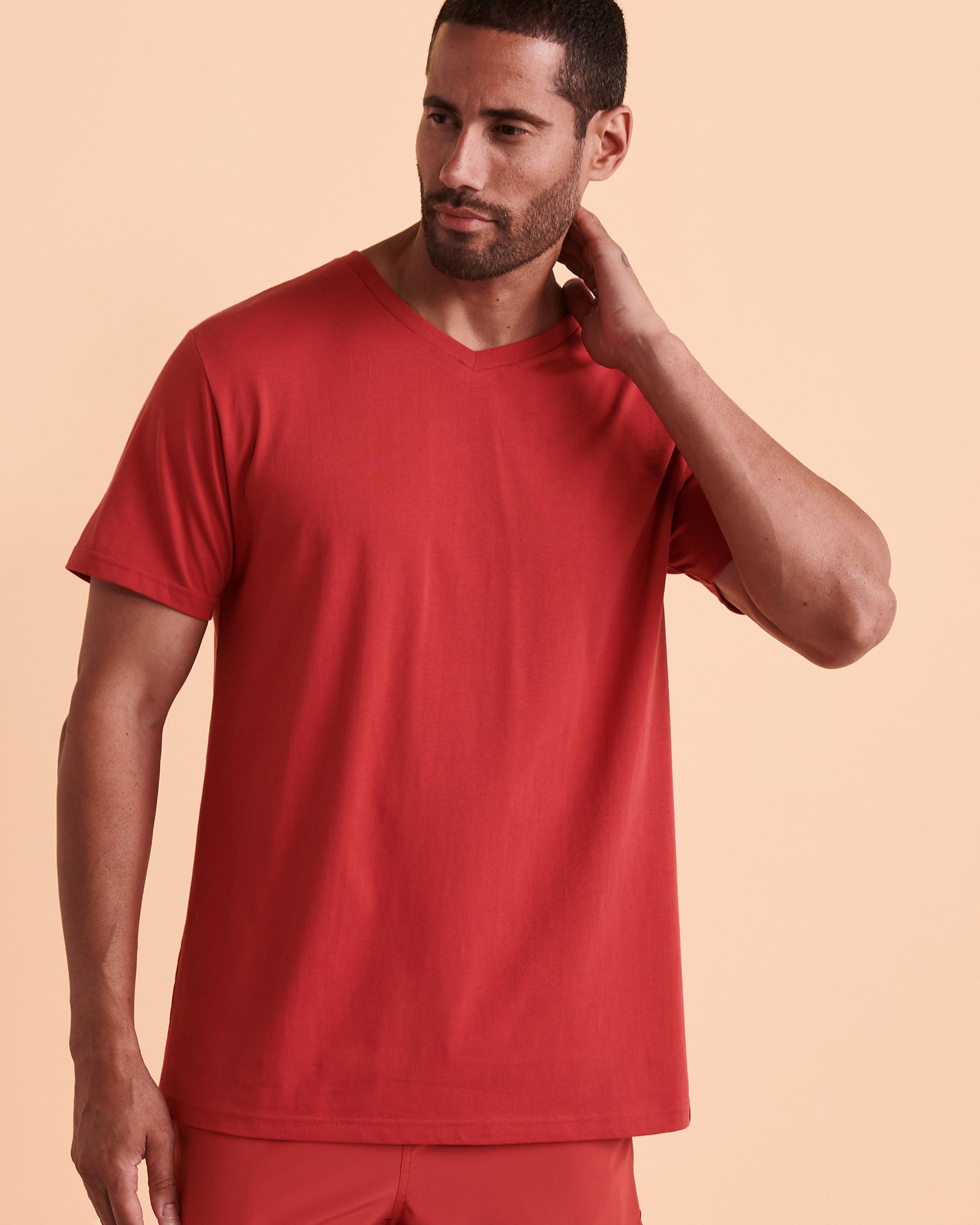 HAMABE T-shirt col en V Rouge 04100005 - Voir1