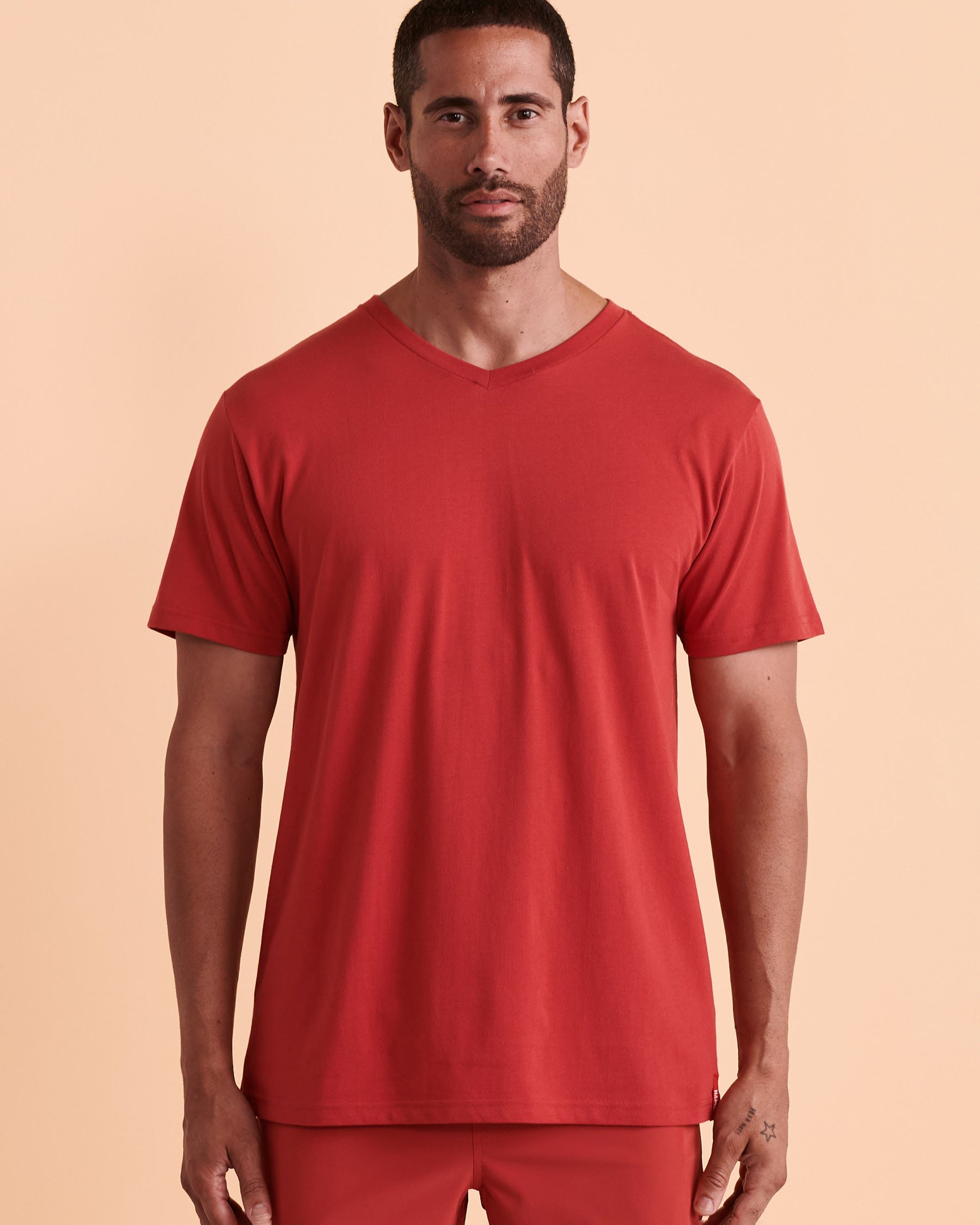 HAMABE T-shirt col en V Rouge 04100005 - Voir3