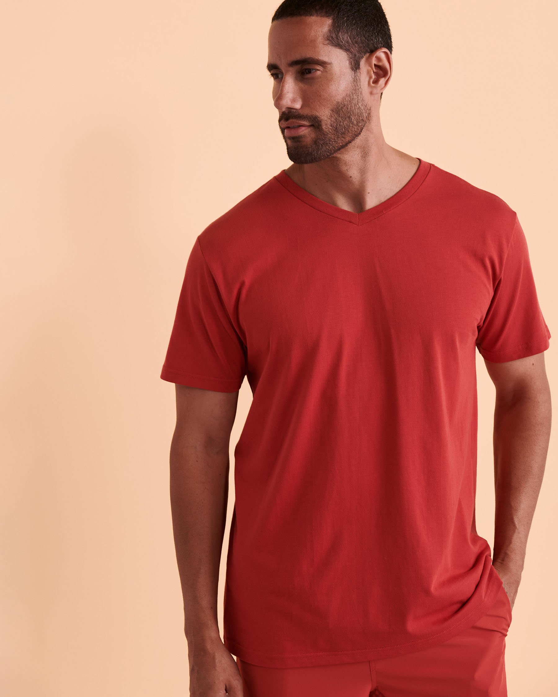 HAMABE T-shirt col en V Rouge 04100005 - Voir4