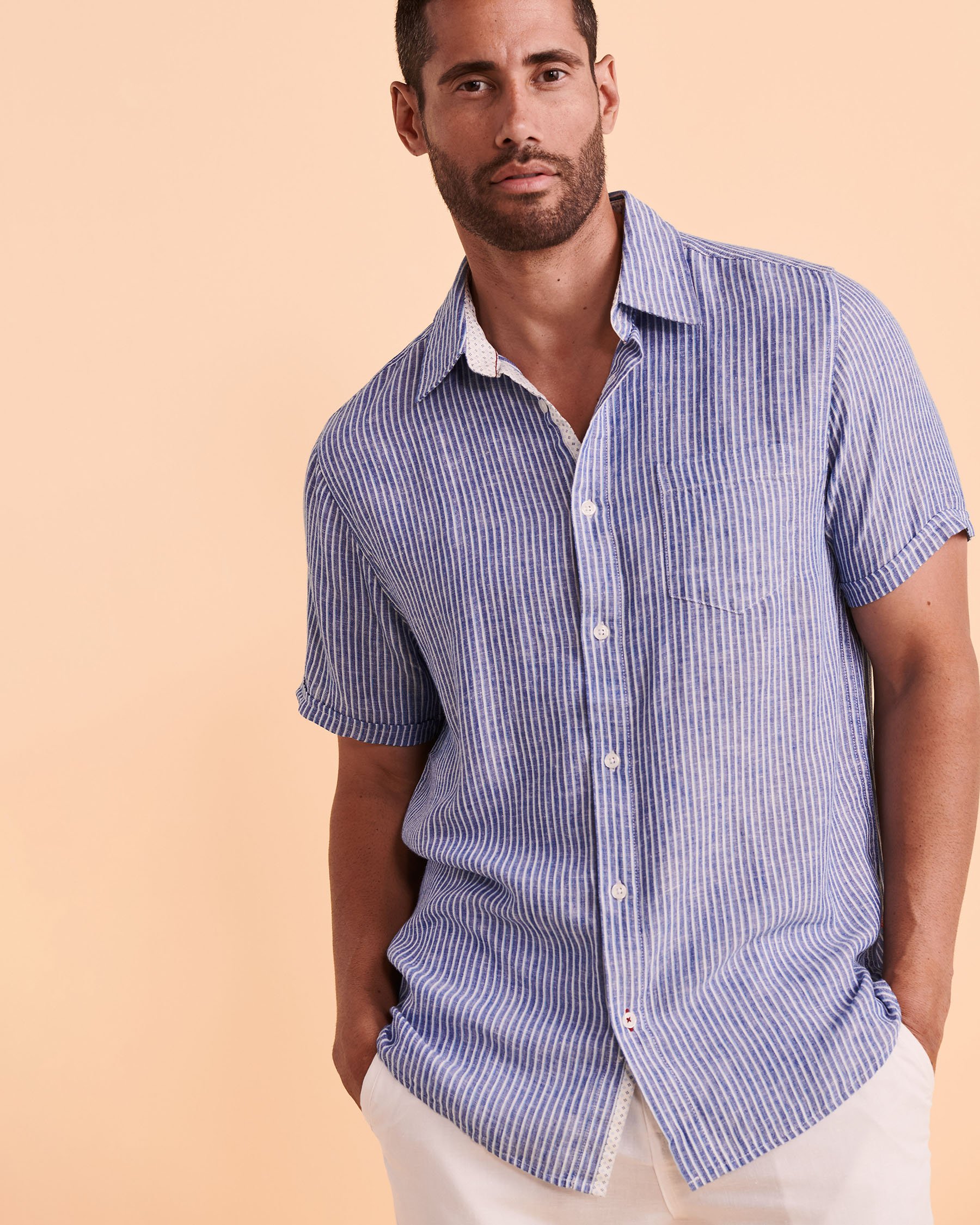 PUBLIC BEACH Chemisier à rayures LINEN Bleu PB5216BIK - Voir1