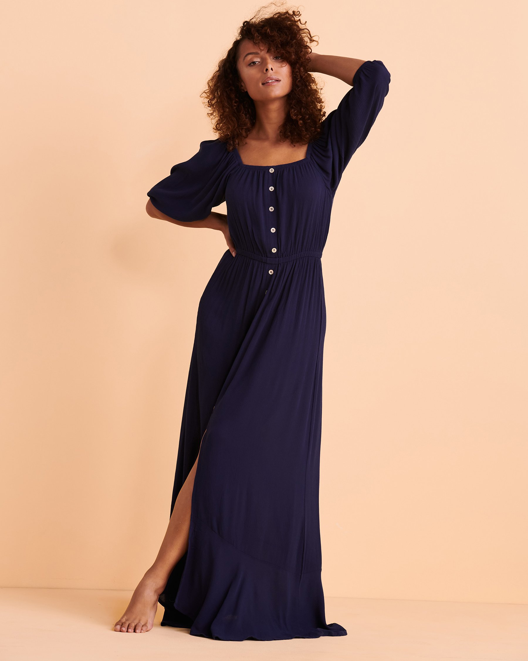 TURQUOISE COUTURE Maxi Dress with Buttons Blue 02300076 - View1