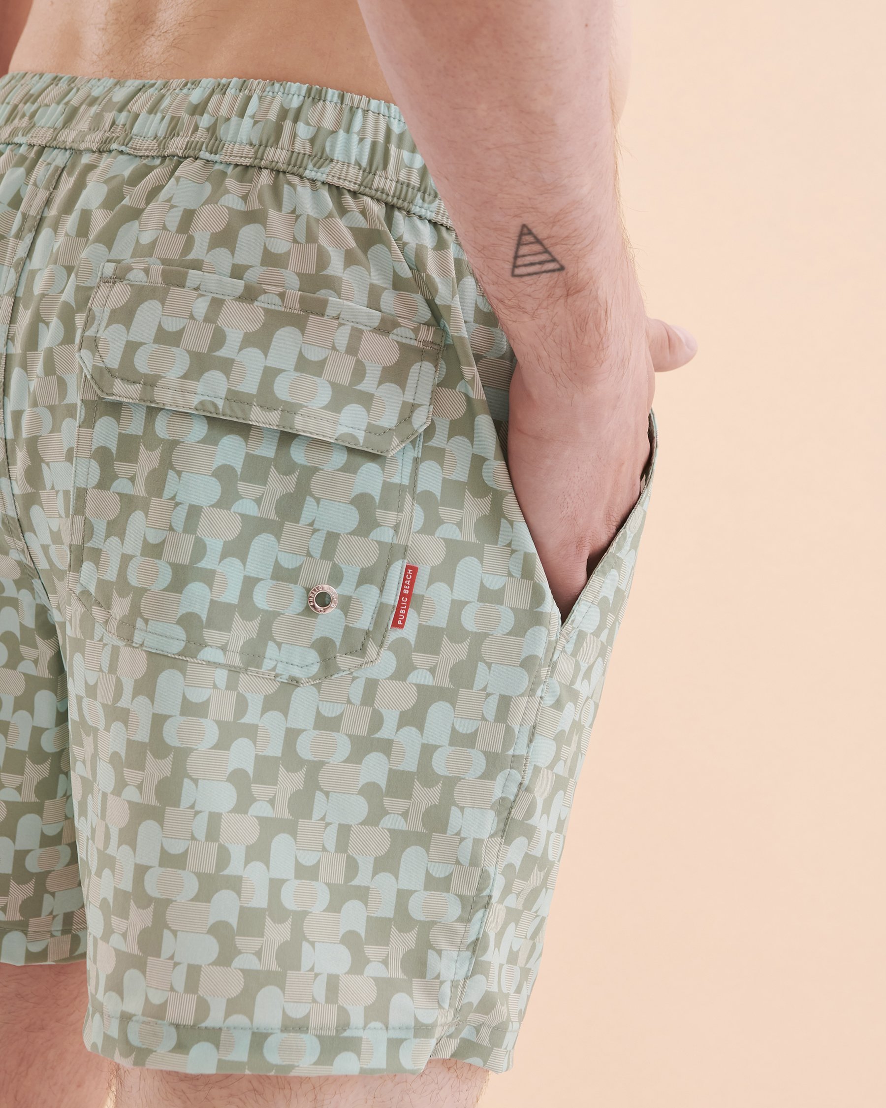 PUBLIC BEACH Geo Print Volley Swimsuit Sage geo print PB5640BIK - View4