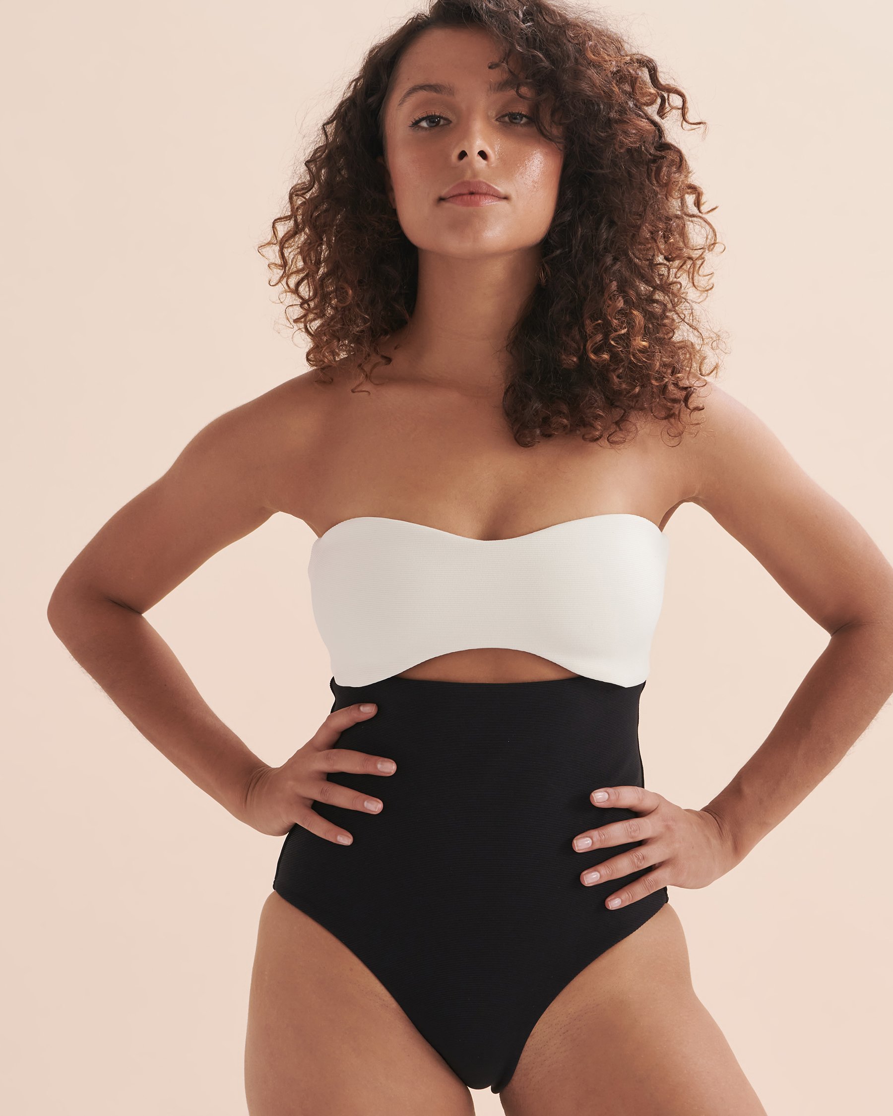 JETS AUSTRALIA Versa Rib Cut Out Bandeau One-piece Swimsuit Black / Cream J11148 - View3