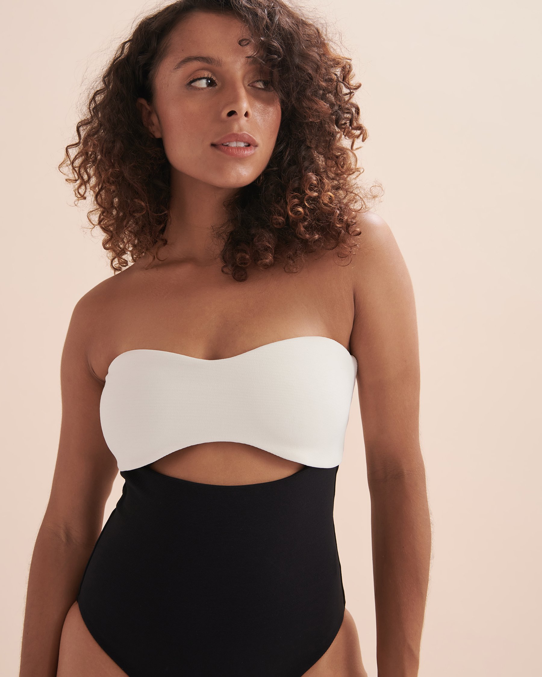 JETS AUSTRALIA Versa Rib Cut Out Bandeau One-piece Swimsuit Black / Cream J11148 - View4