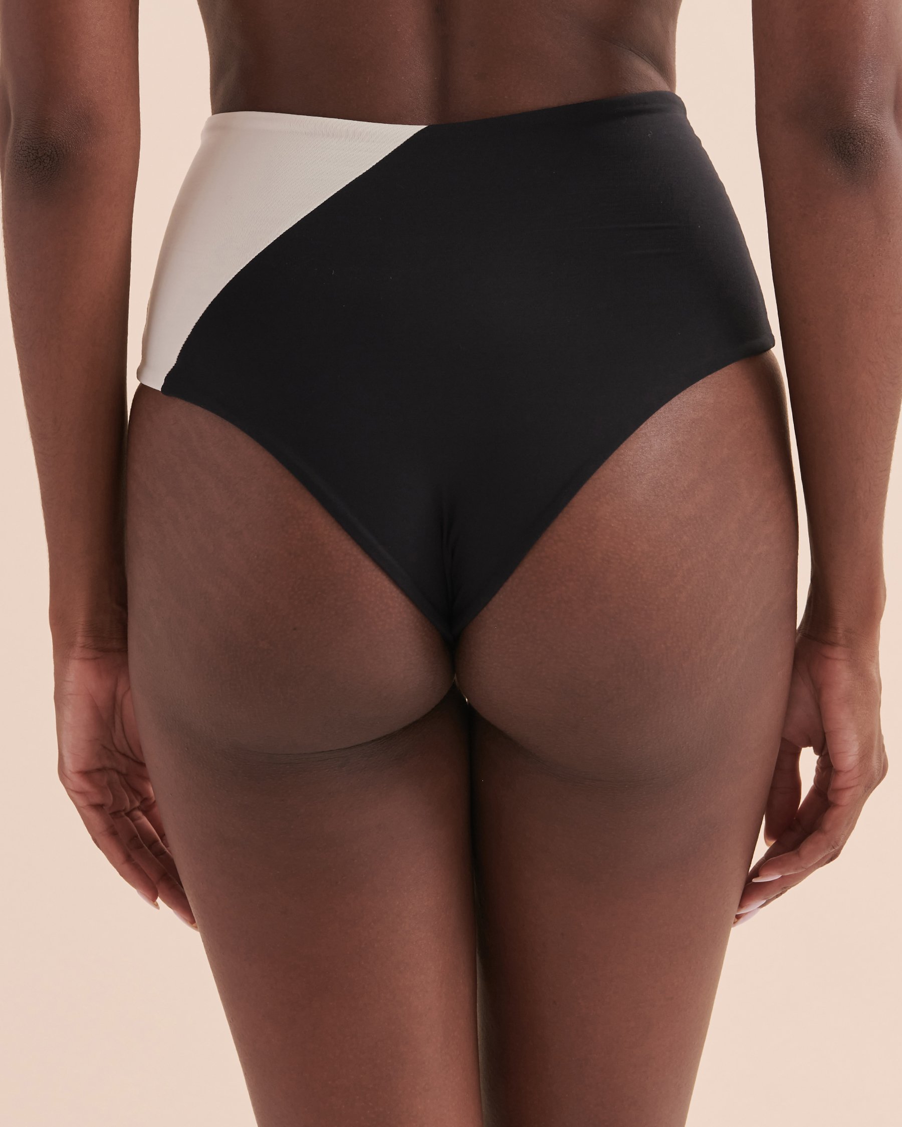 L*SPACE Domino High Waist Cheeky Bikini Bottom Black and cream CBHTC23 - View2