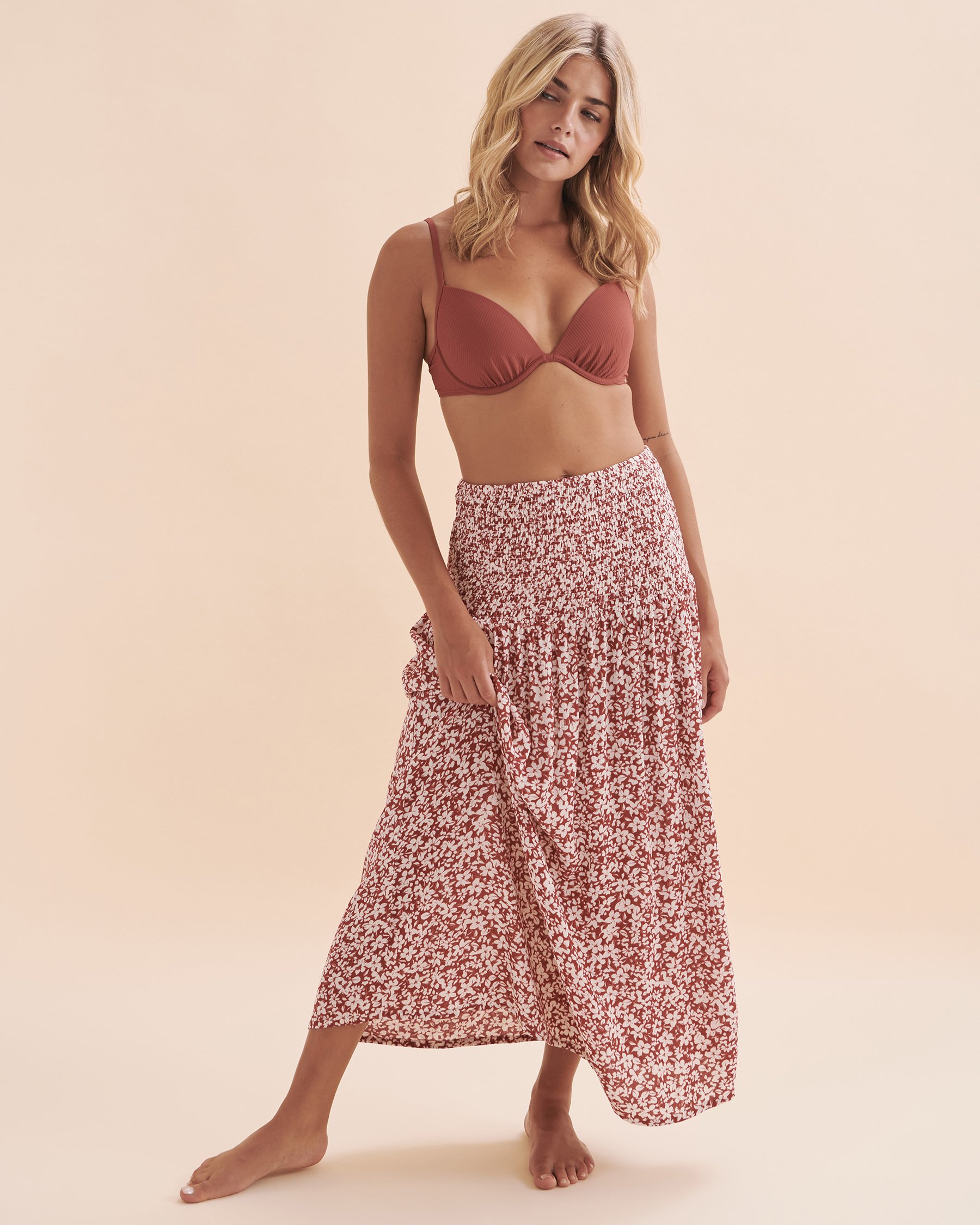 TROPIK Floral Smoked Waist Maxi Skirt Floral brown 02200046 - View4