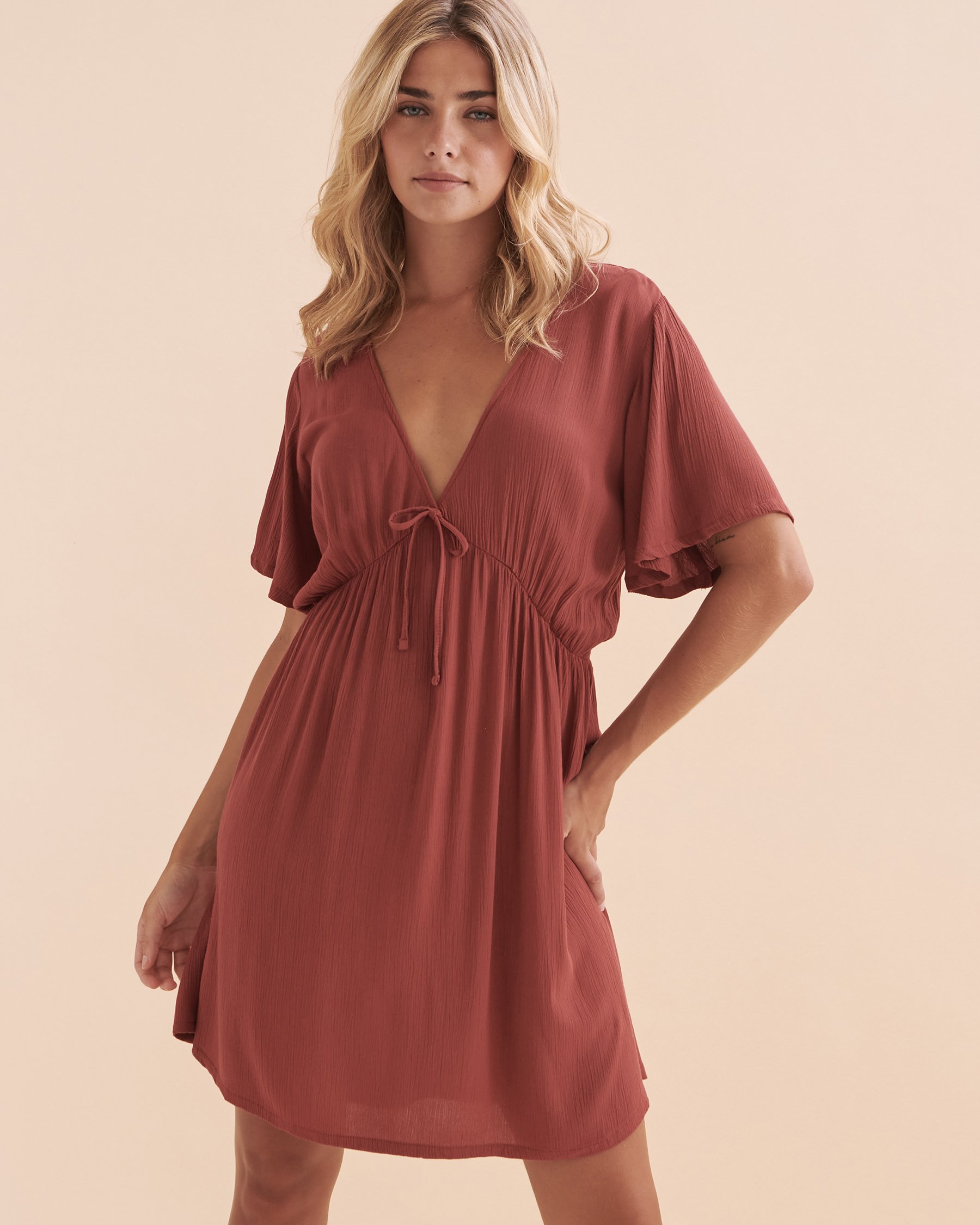 TROPIK Ruffle Short Sleeve Dress Brown 02300101 - View3