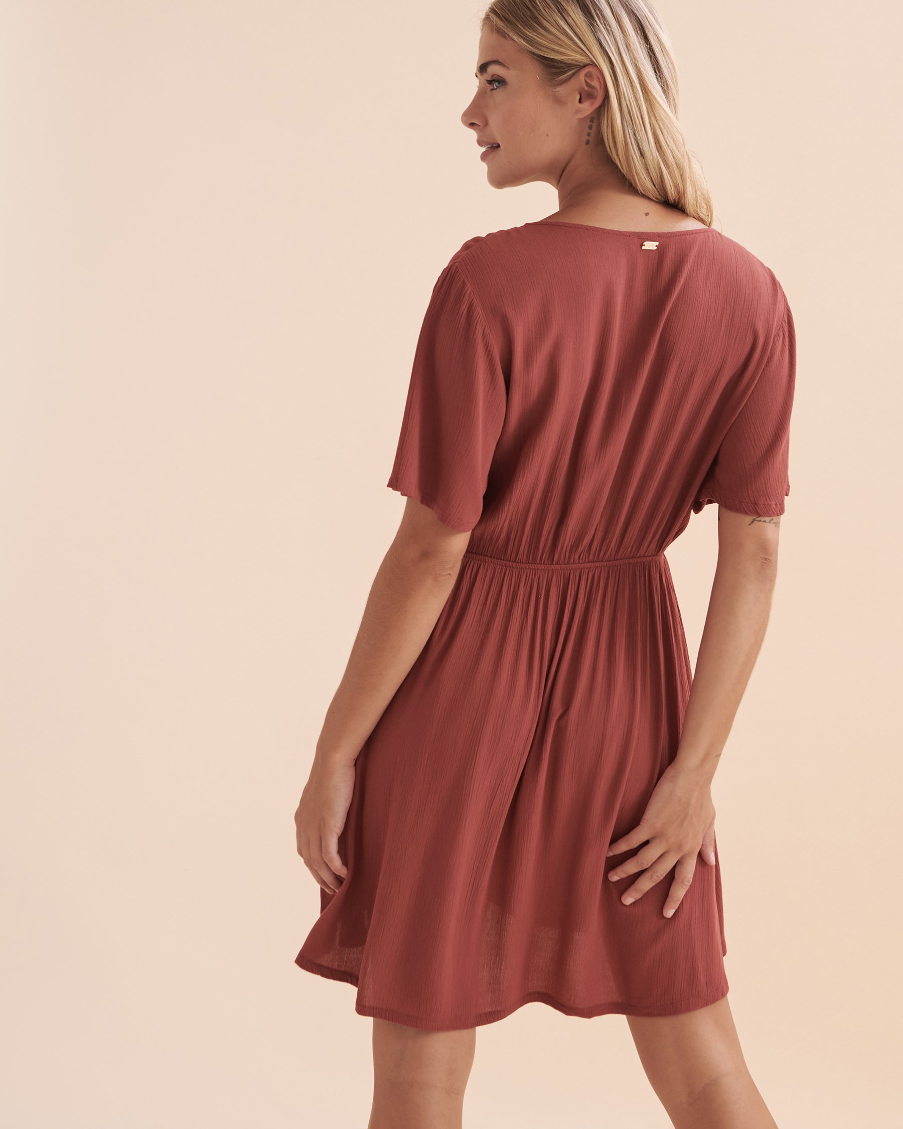 TROPIK Ruffle Short Sleeve Dress Brown 02300101 - View2