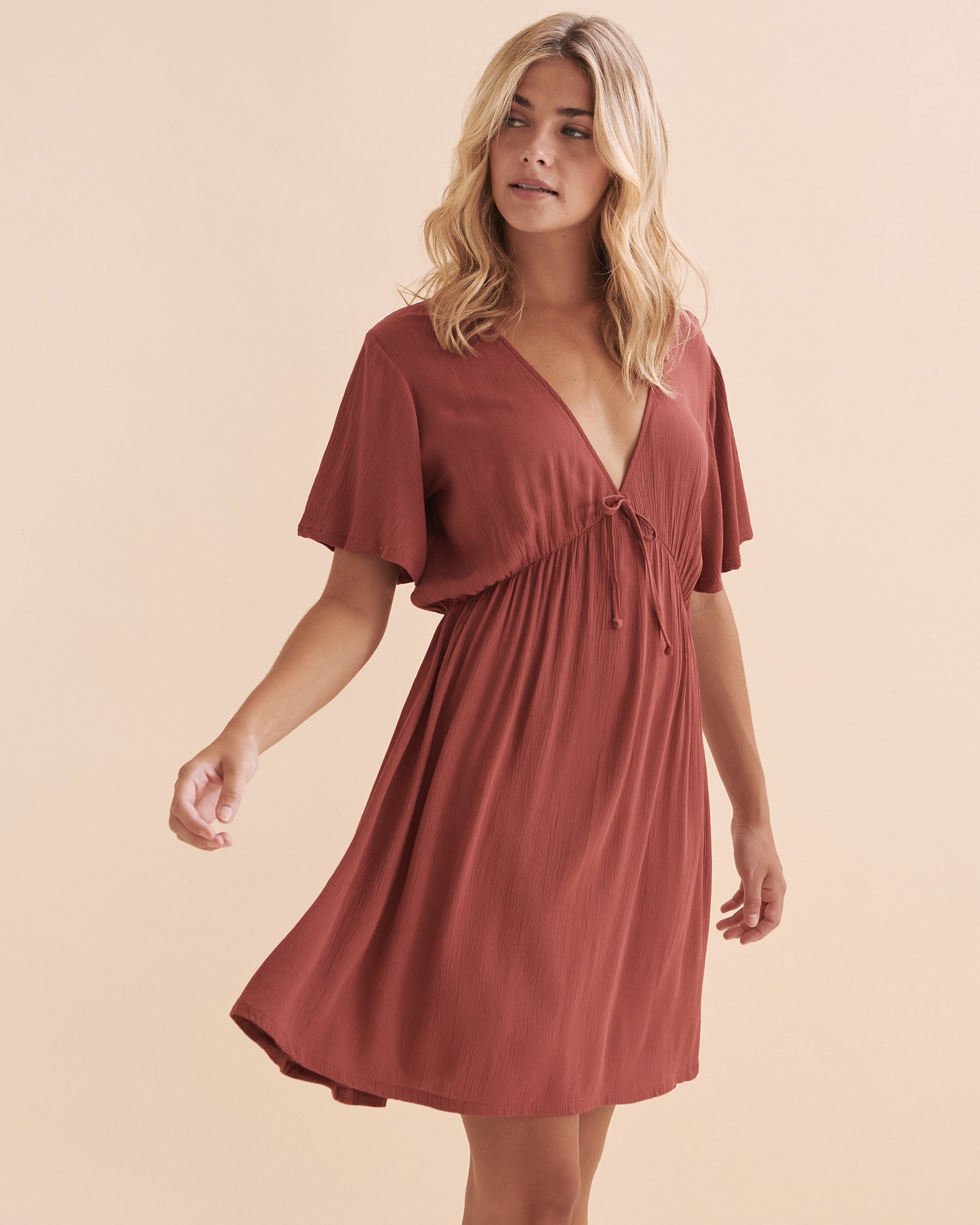 TROPIK Ruffle Short Sleeve Dress Brown 02300101 - View5