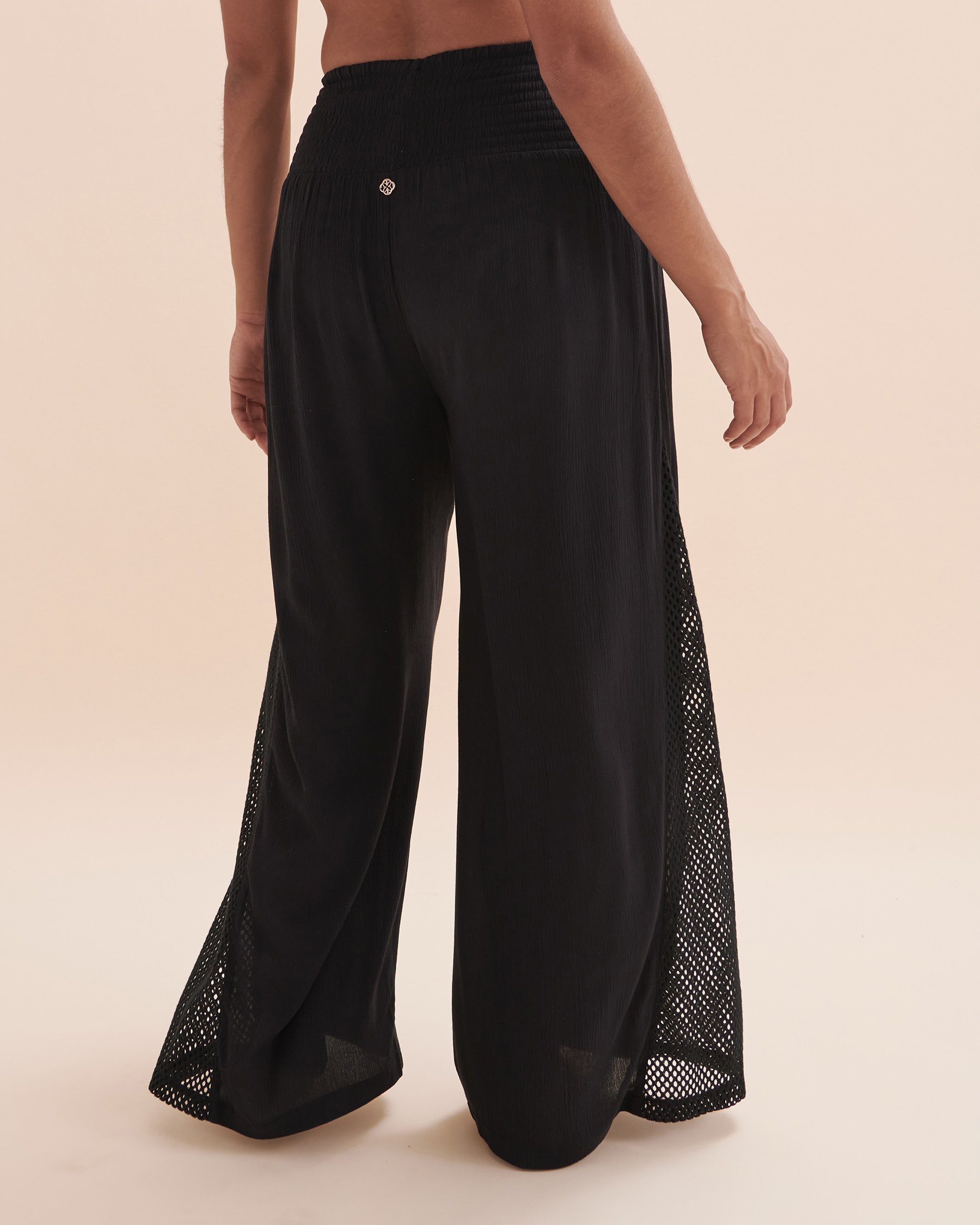 TURQUOISE COUTURE Wide Leg Pants with Side Crochet Details Black 02200045 - View2