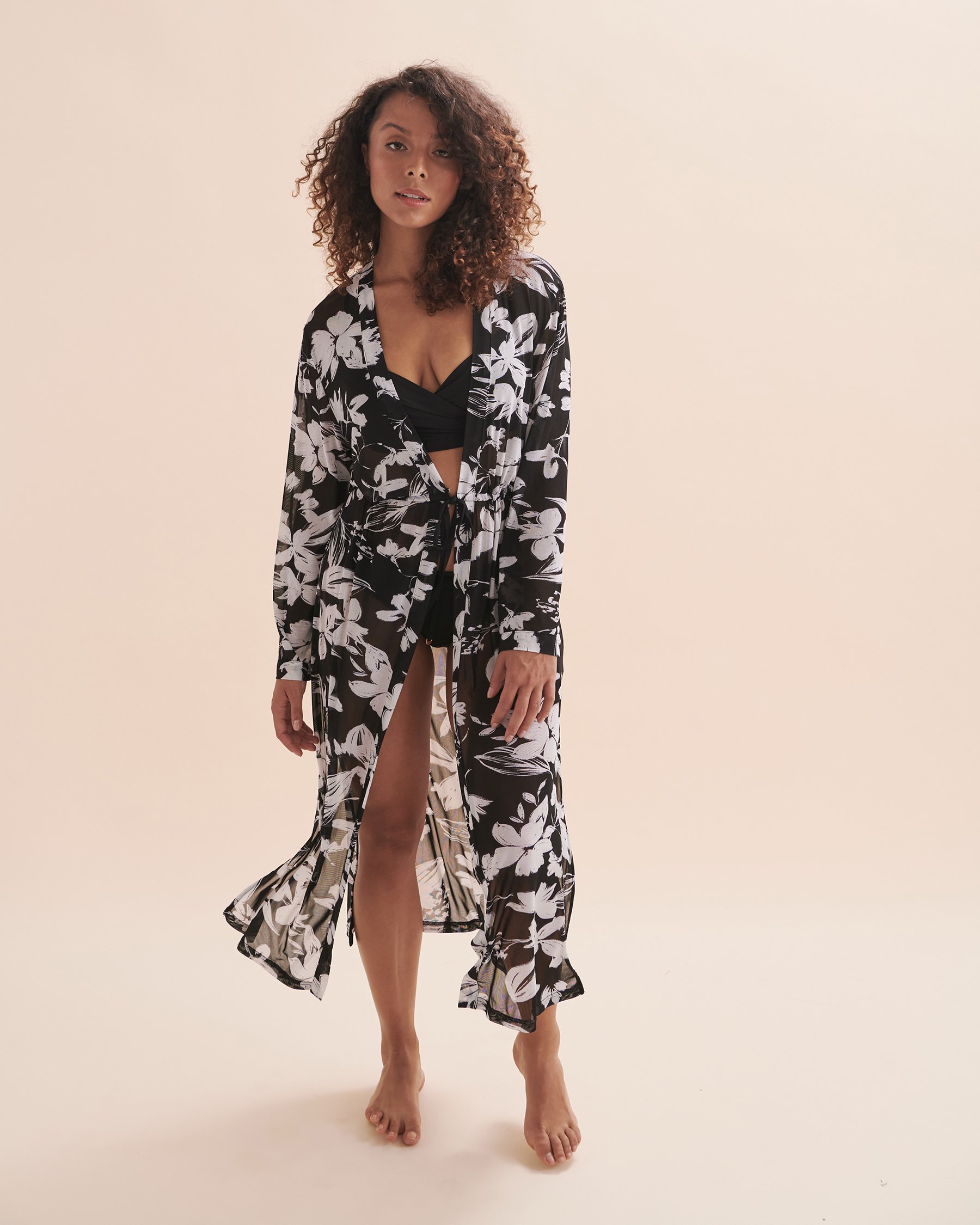TURQUOISE COUTURE Mesh Kimono Black abstract 02400027 - View3