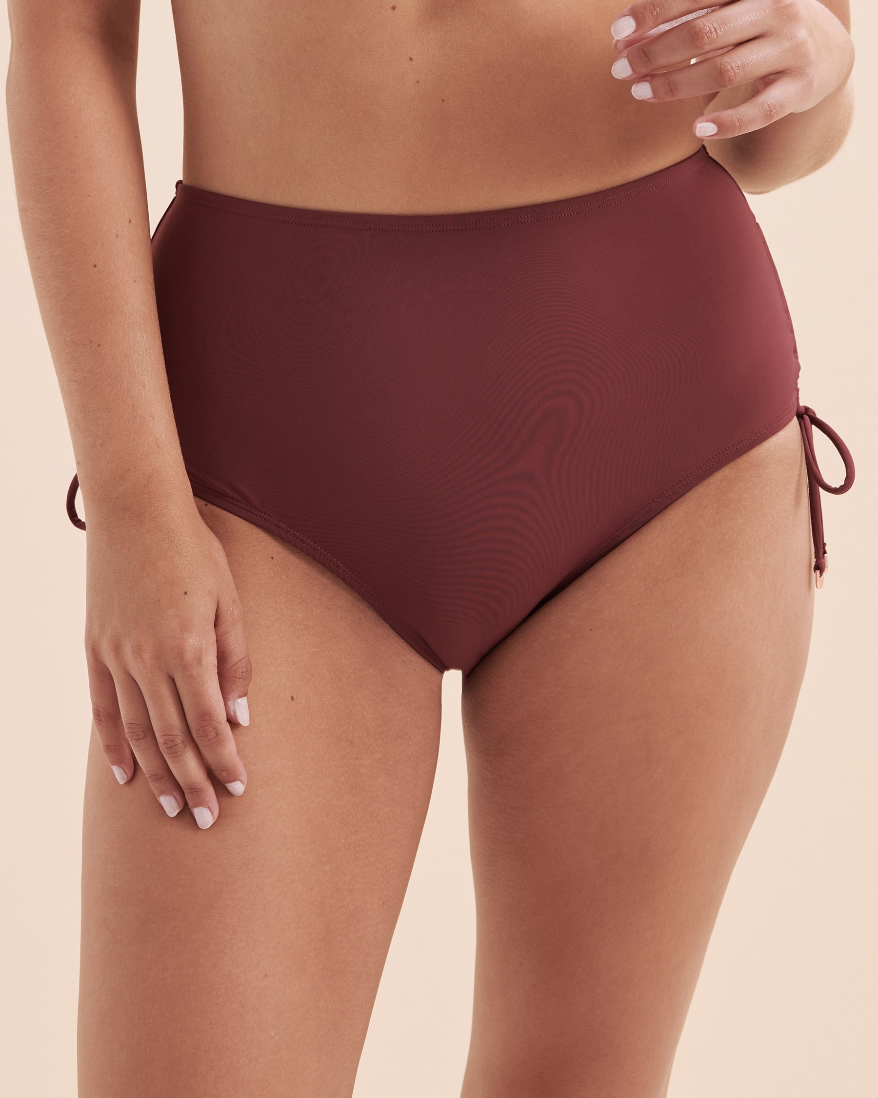 TURQUOISE COUTURE Burgundy High Waist Bikini Bottom Burgundy 01300246 - View3