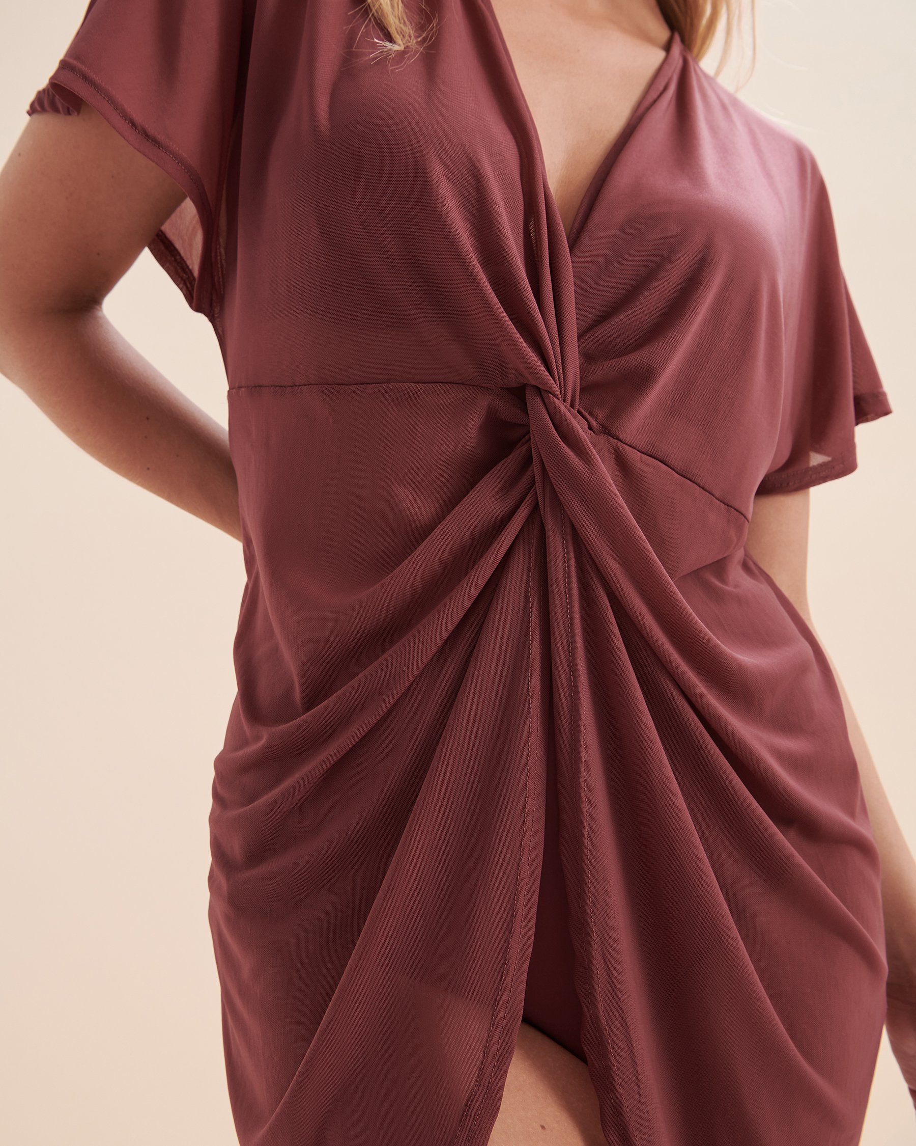 TURQUOISE COUTURE Mesh Caftan Burgundy 02400028 - View5