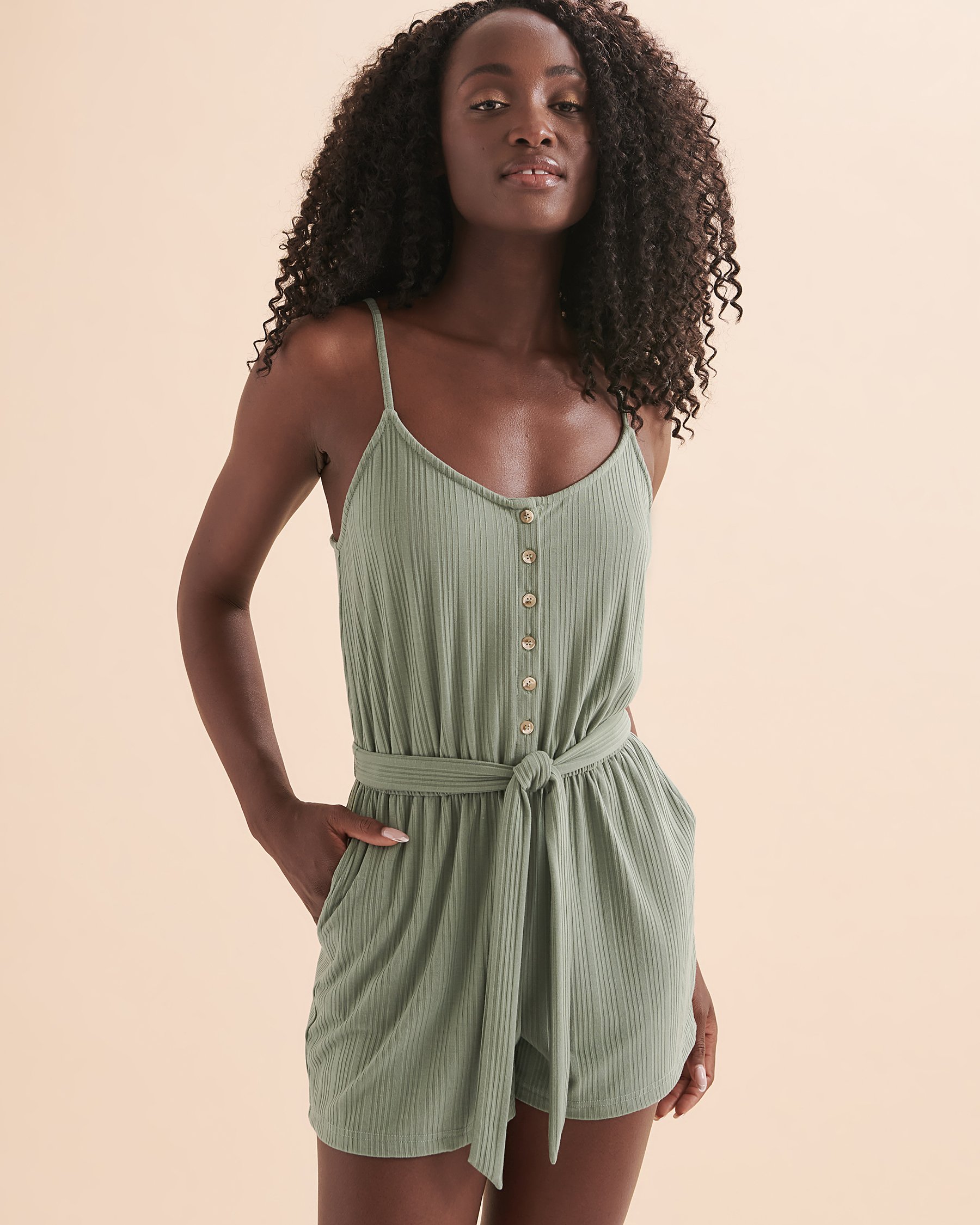 TROPIK Combishort côtelé sans manches Vert sauge foncé 02300102 - Voir3
