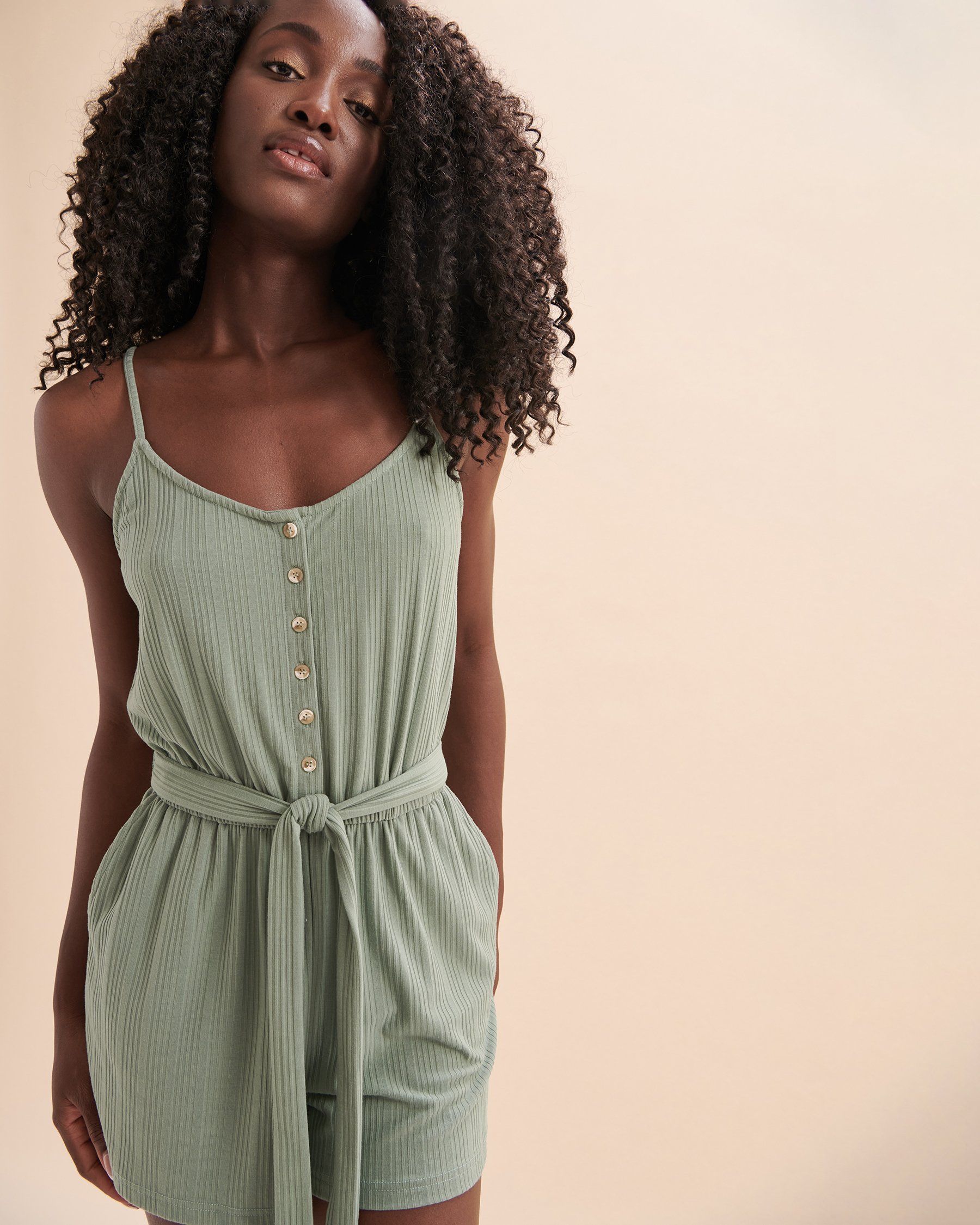 TROPIK Combishort côtelé sans manches Vert sauge foncé 02300102 - Voir4