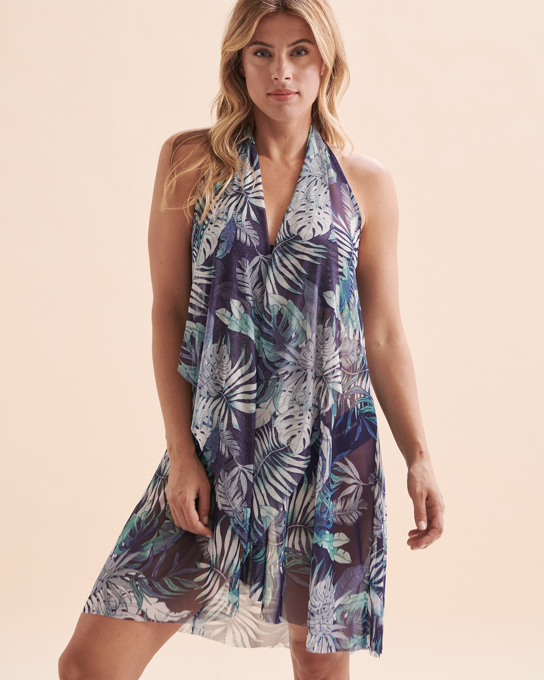 COVER ME Short Mesh Halter Dress Tropical blue 24050164 - View3