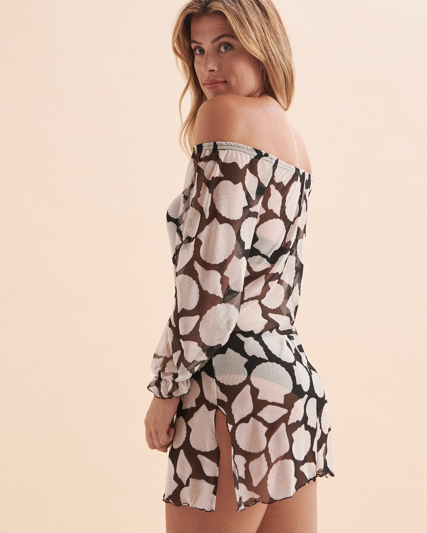 COVER ME Short Mesh Off the Shoulder Dress Seashell 24050169 - View2