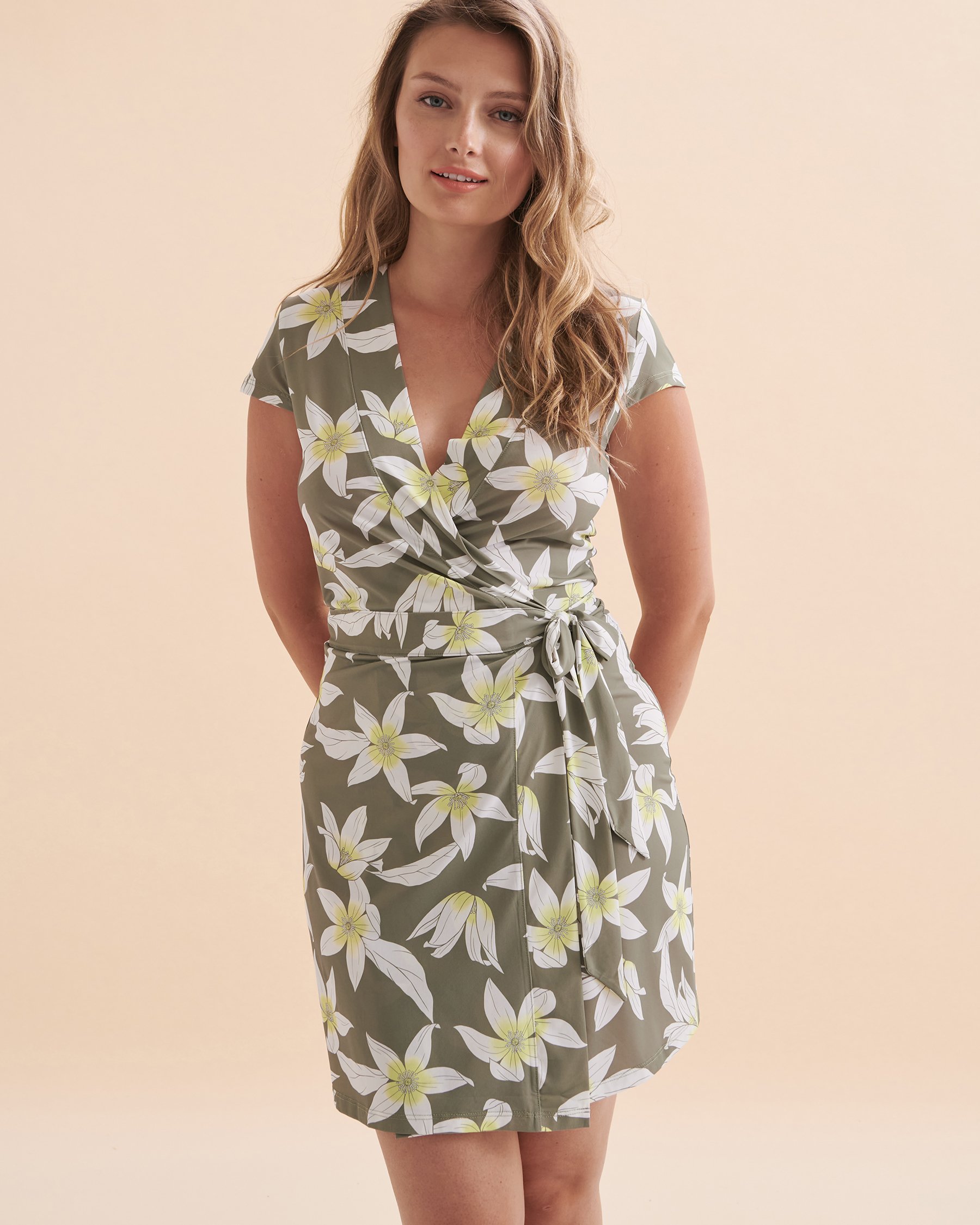 EAU DE SEA Green Floral Wrap Short Dress Green floral 02300105 - View1