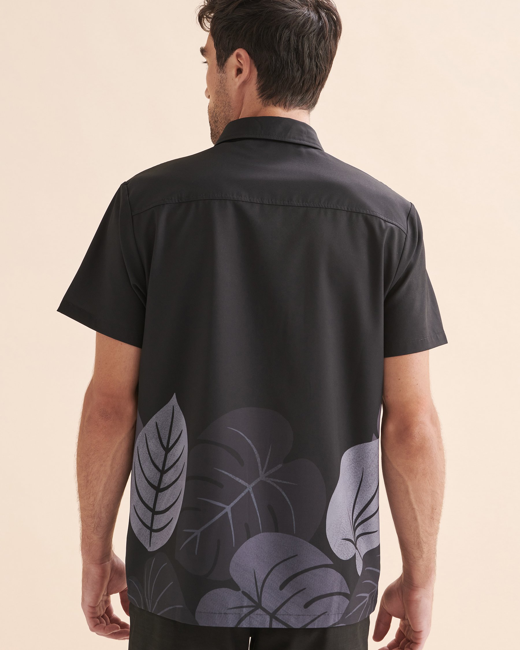 HAMABE Short Sleeve Shirt Black leaves 04100014 - View2