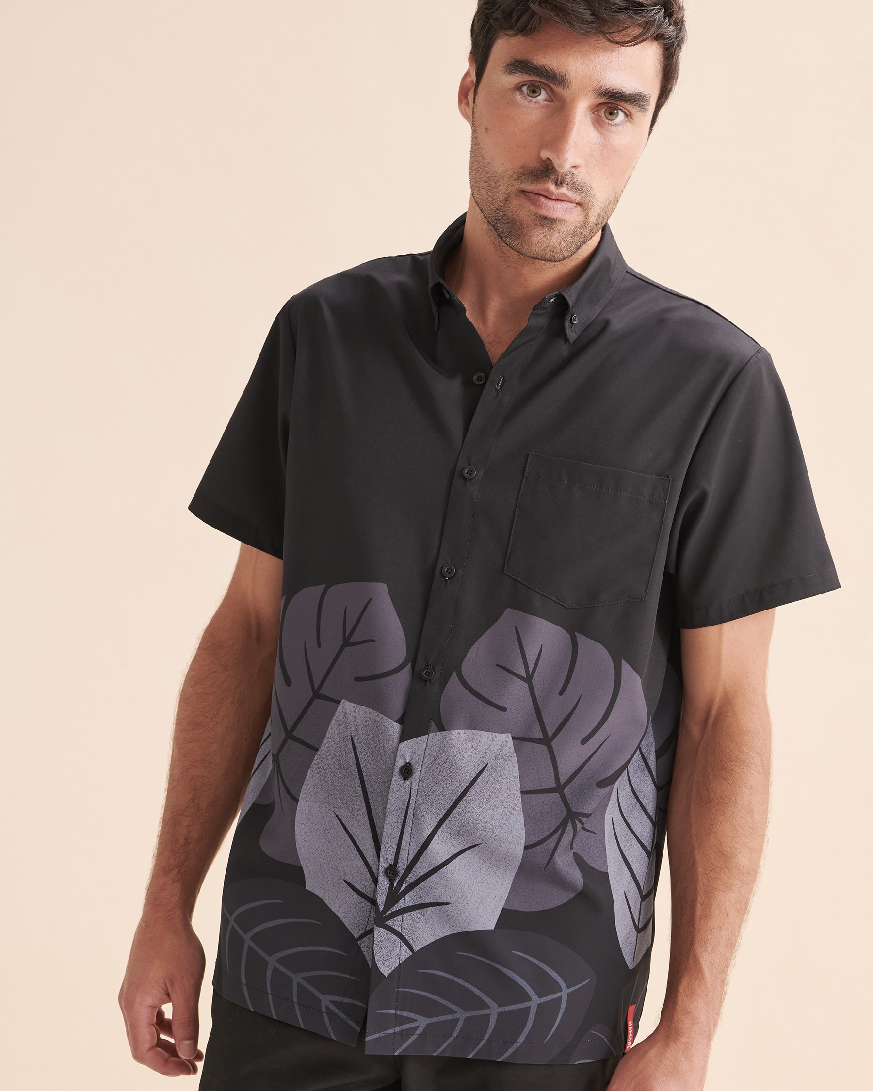 HAMABE Short Sleeve Shirt Black leaves 04100014 - View4