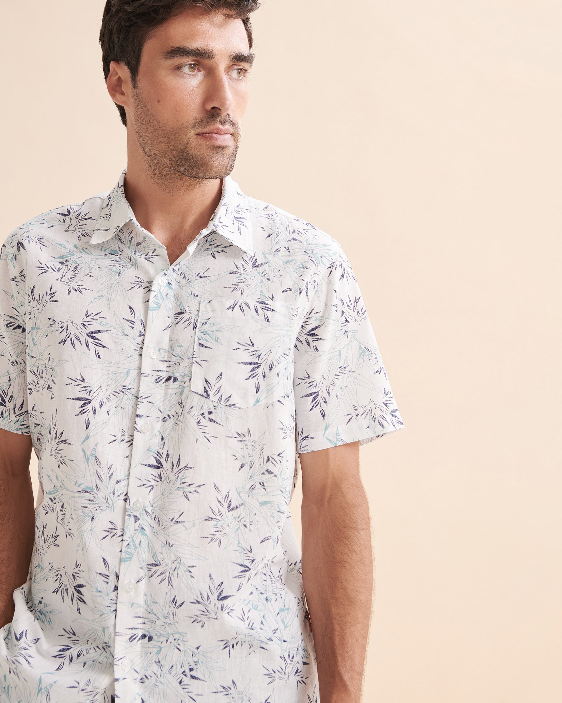 PUBLIC BEACH Chemise à manches courtes en lin Blanc PB6252BIK - View3