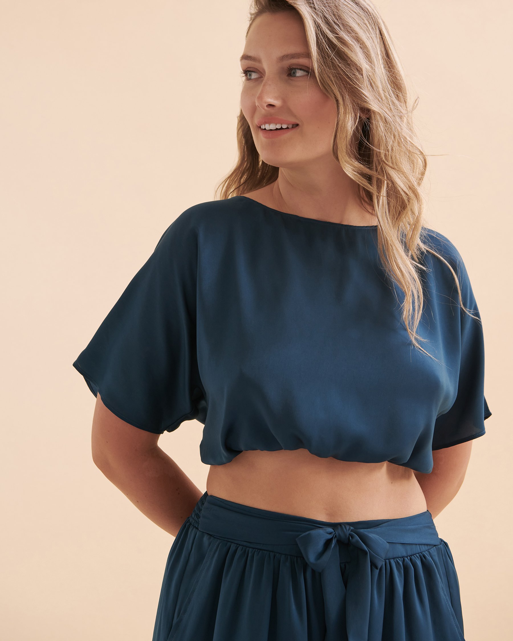 SANTEMARE Satin Tie Crop Top Majolica blue 02100018 - View3