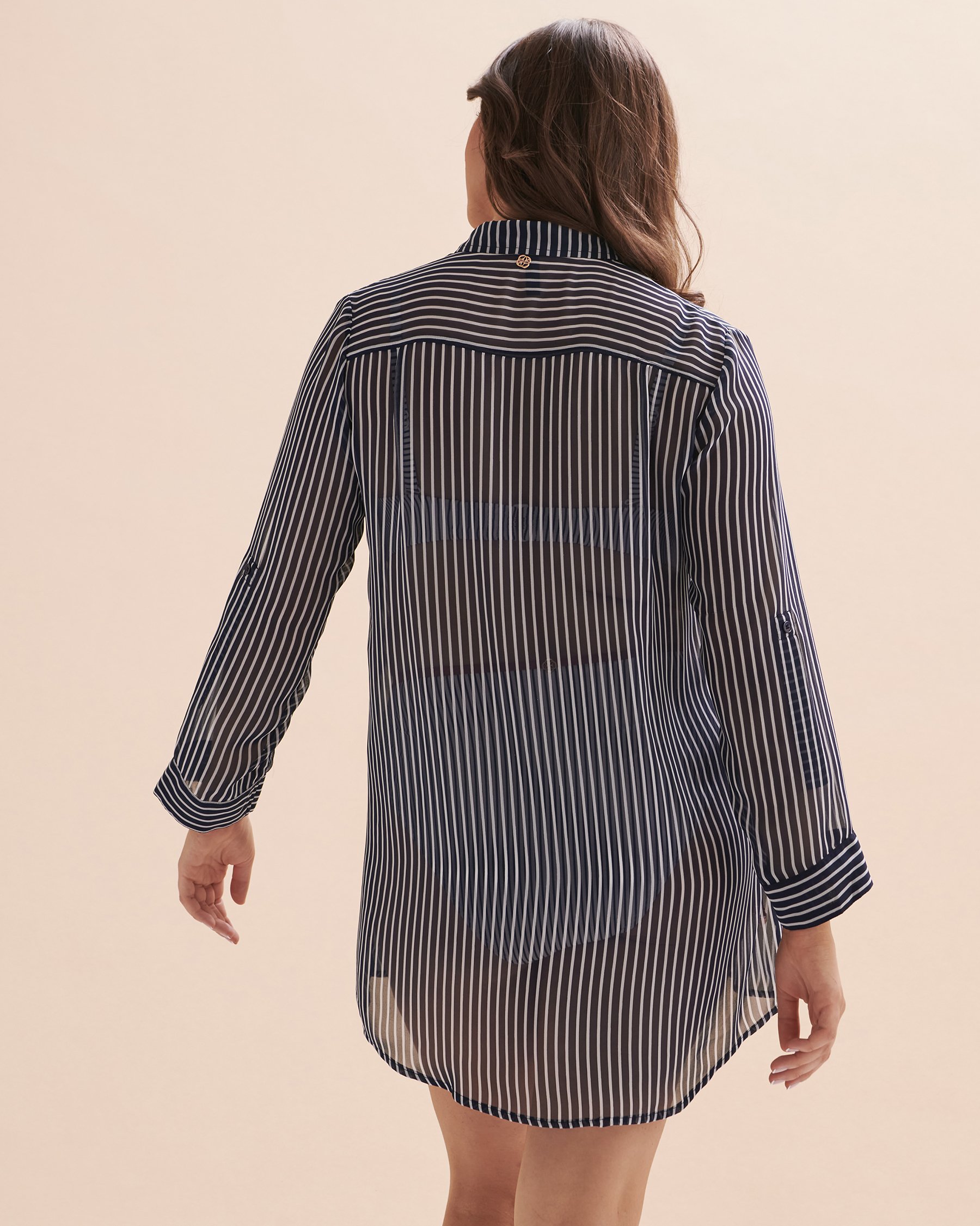 TURQUOISE COUTURE Striped Long Sleeve Button-down Shirt Iris stripes 02100019 - View3