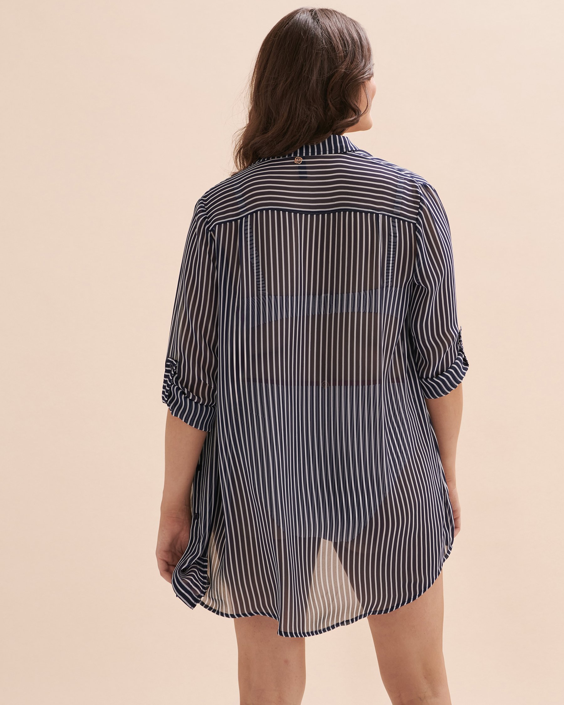 TURQUOISE COUTURE Striped Long Sleeve Button-down Shirt Iris stripes 02100019 - View4