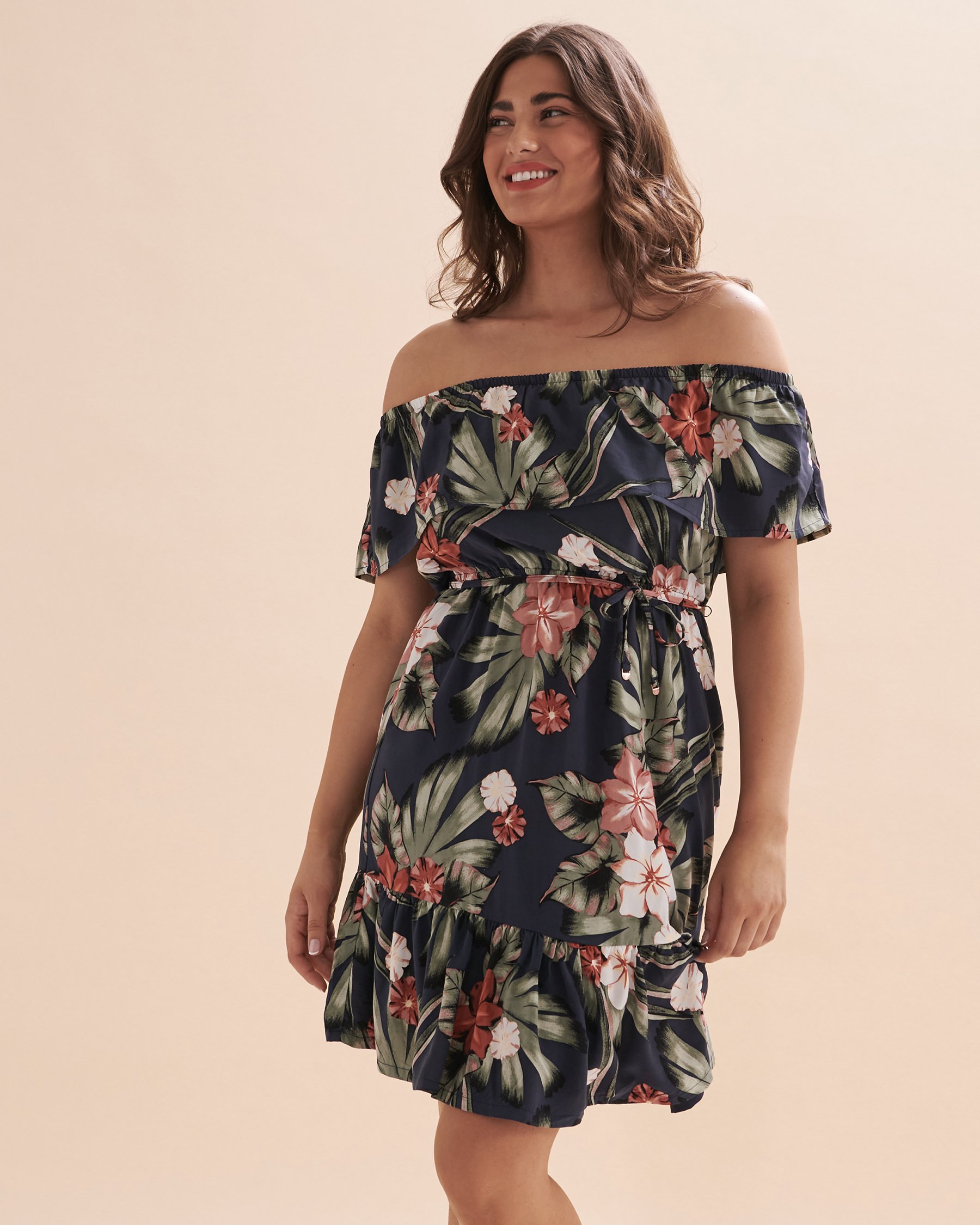 TURQUOISE COUTURE Off the Shoulder Short Dress Tropical floral 02300106 - View3