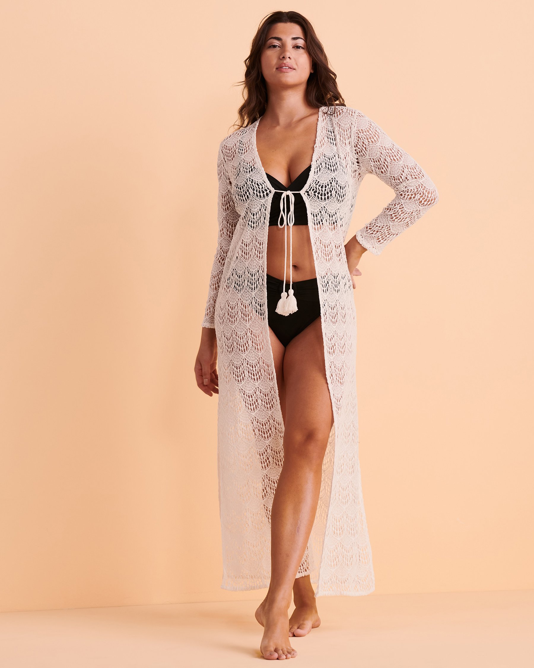 KOY RESORT Caftan crochet et dentelle FLAMENCO Crème K2164 - Voir1