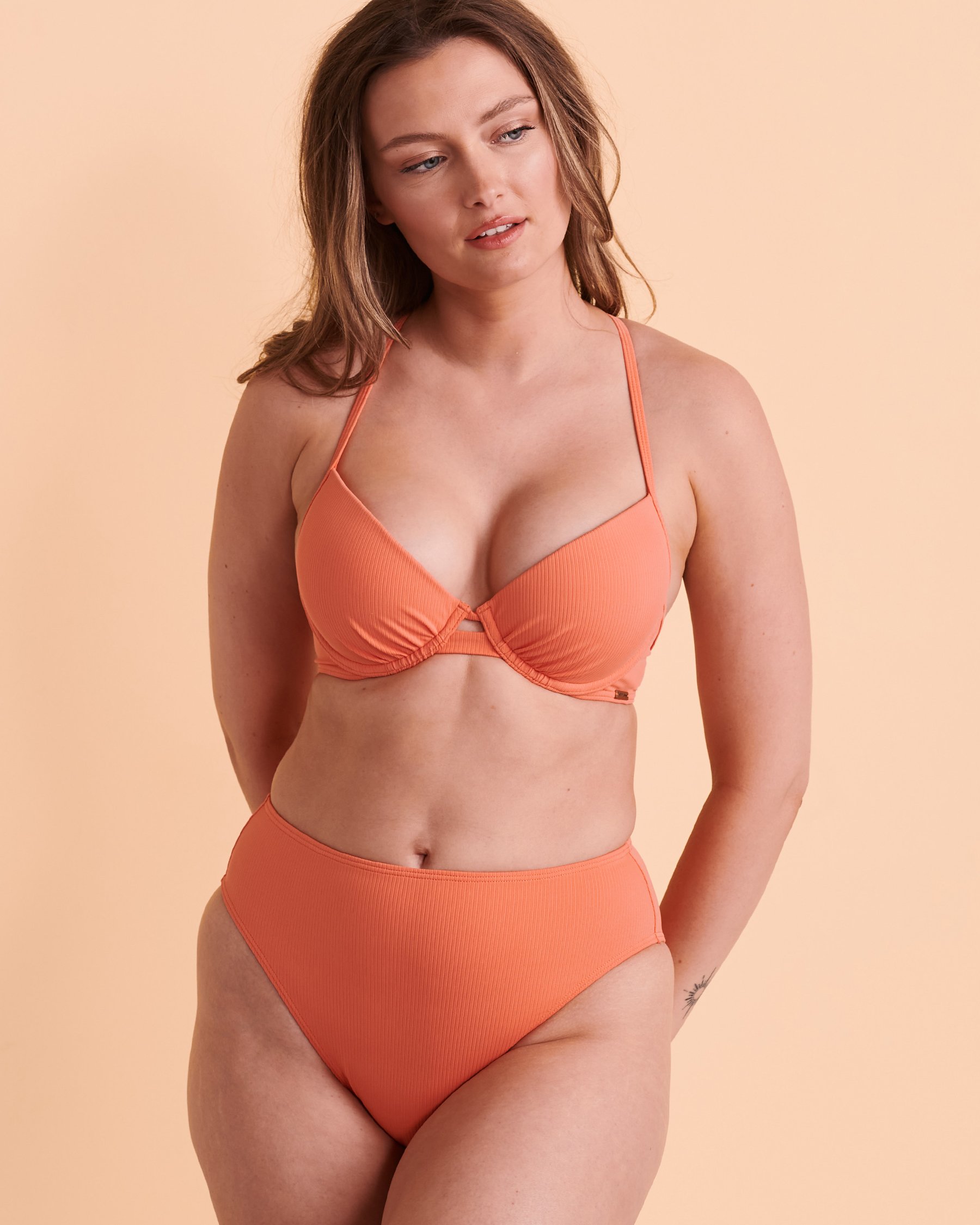 MY BIKINI STORY RIB High Waist Bikini Bottom Coral 01300164 - View4