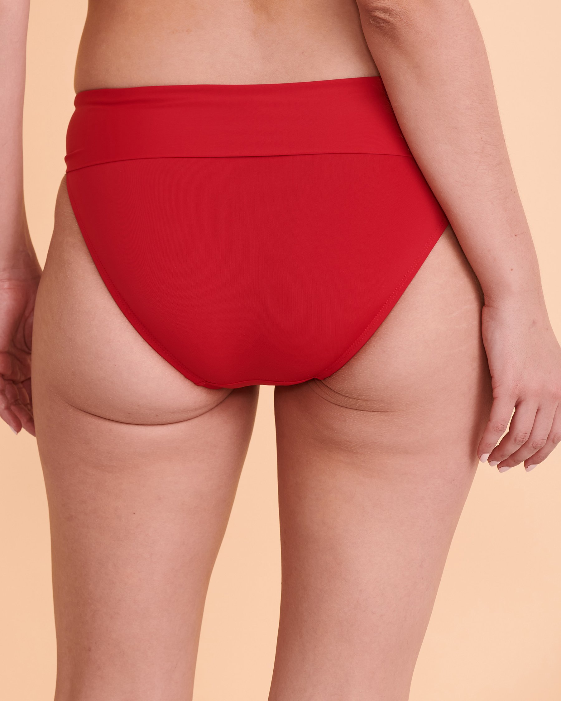TURQUOISE COUTURE SOLID Folded Waistband Bikini Bottom Red 01300172 - View2