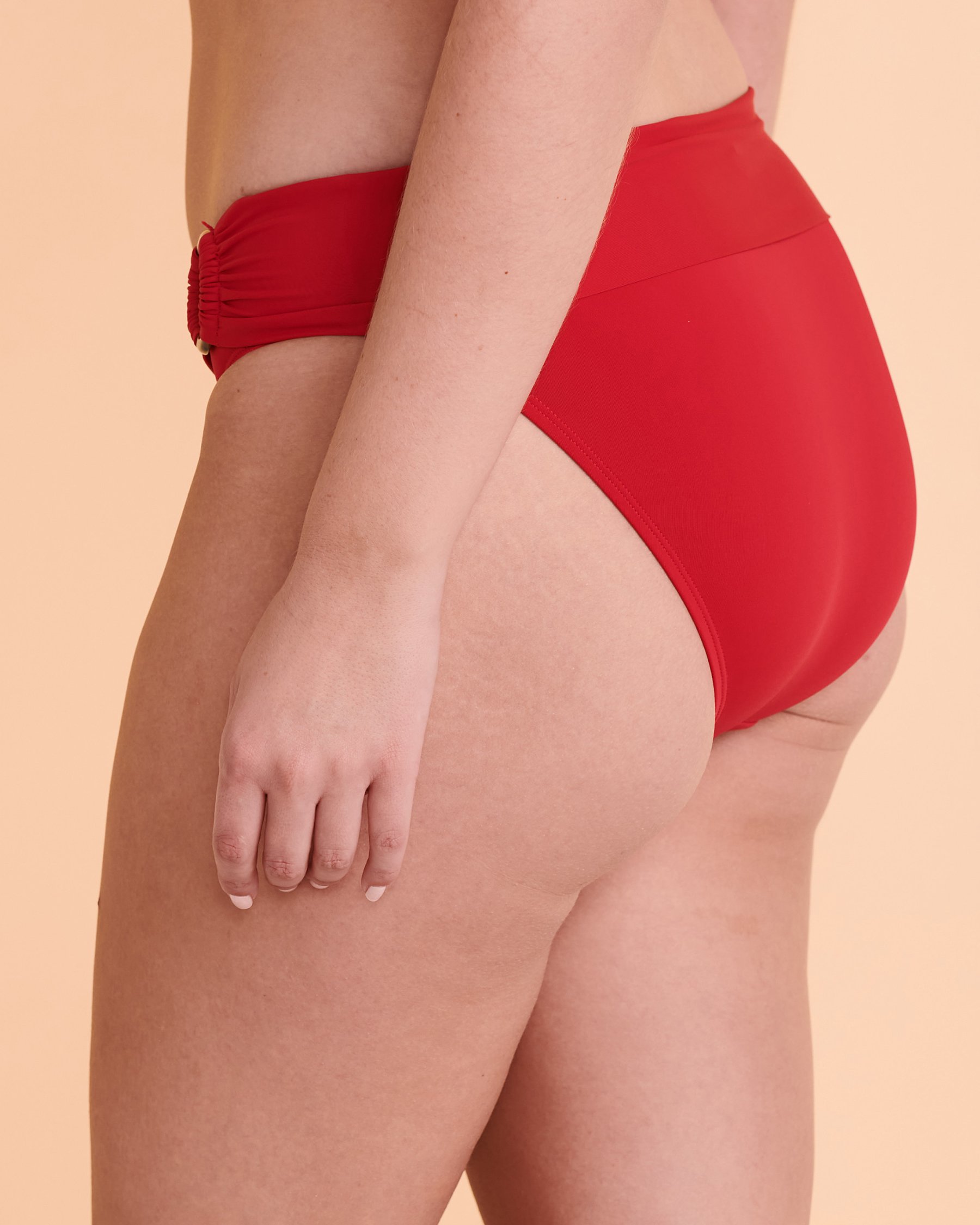 TURQUOISE COUTURE SOLID Folded Waistband Bikini Bottom Red 01300172 - View3