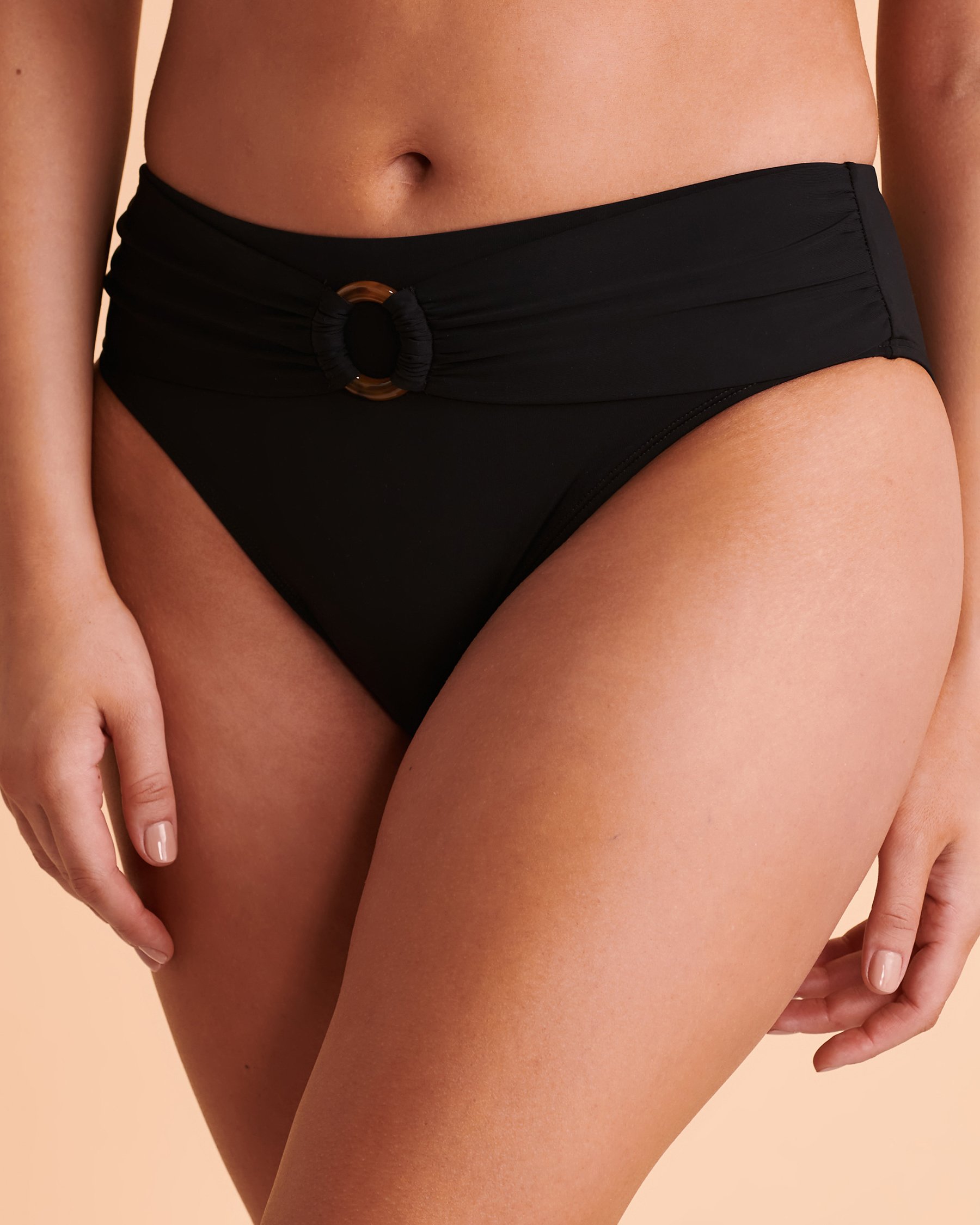 TURQUOISE COUTURE Bas de bikini taille haute SOLID Noir 01300173 - View3