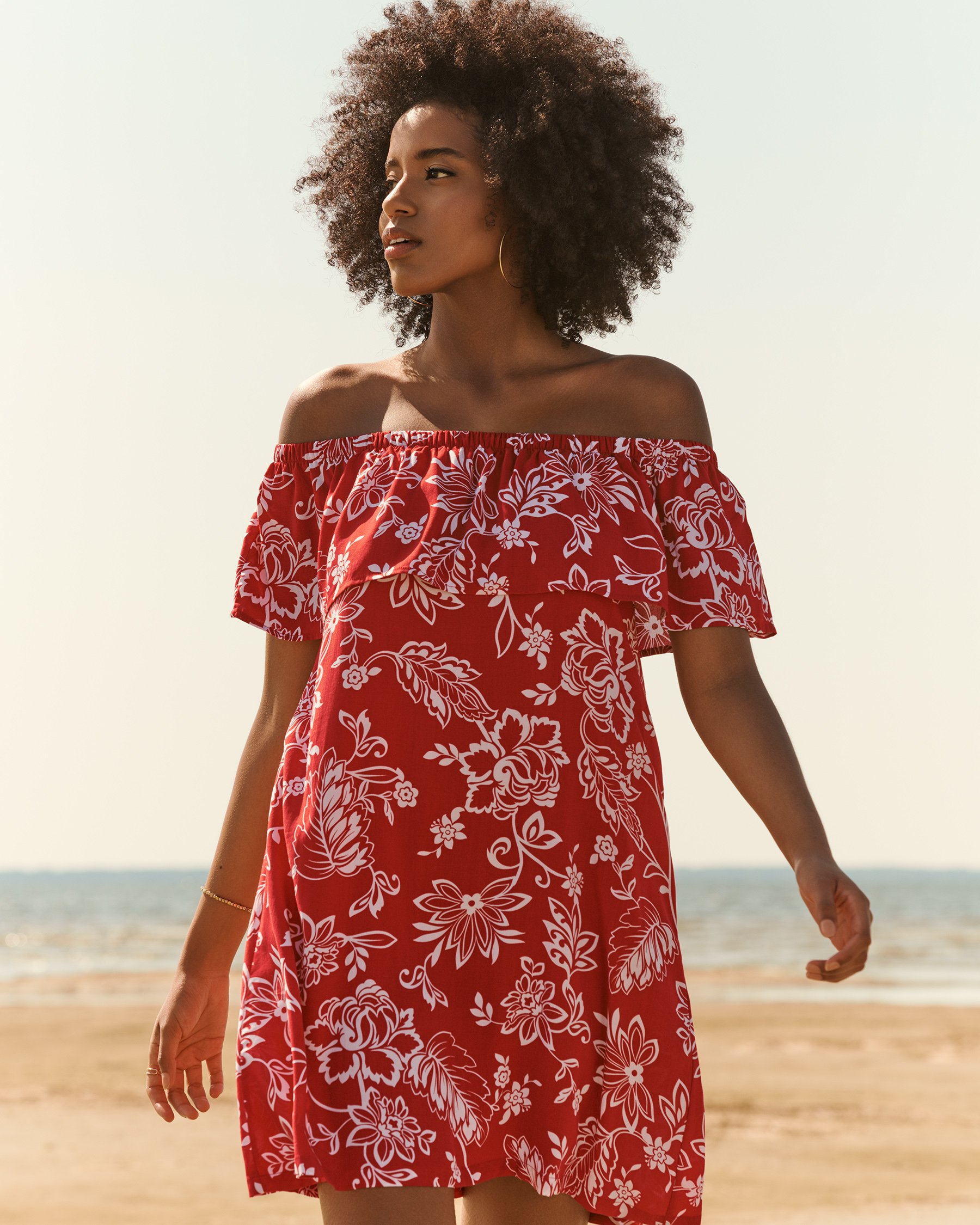 TURQUOISE COUTURE Robe épaules dénudées LA DI DA Floral rouge 02300079 - View1